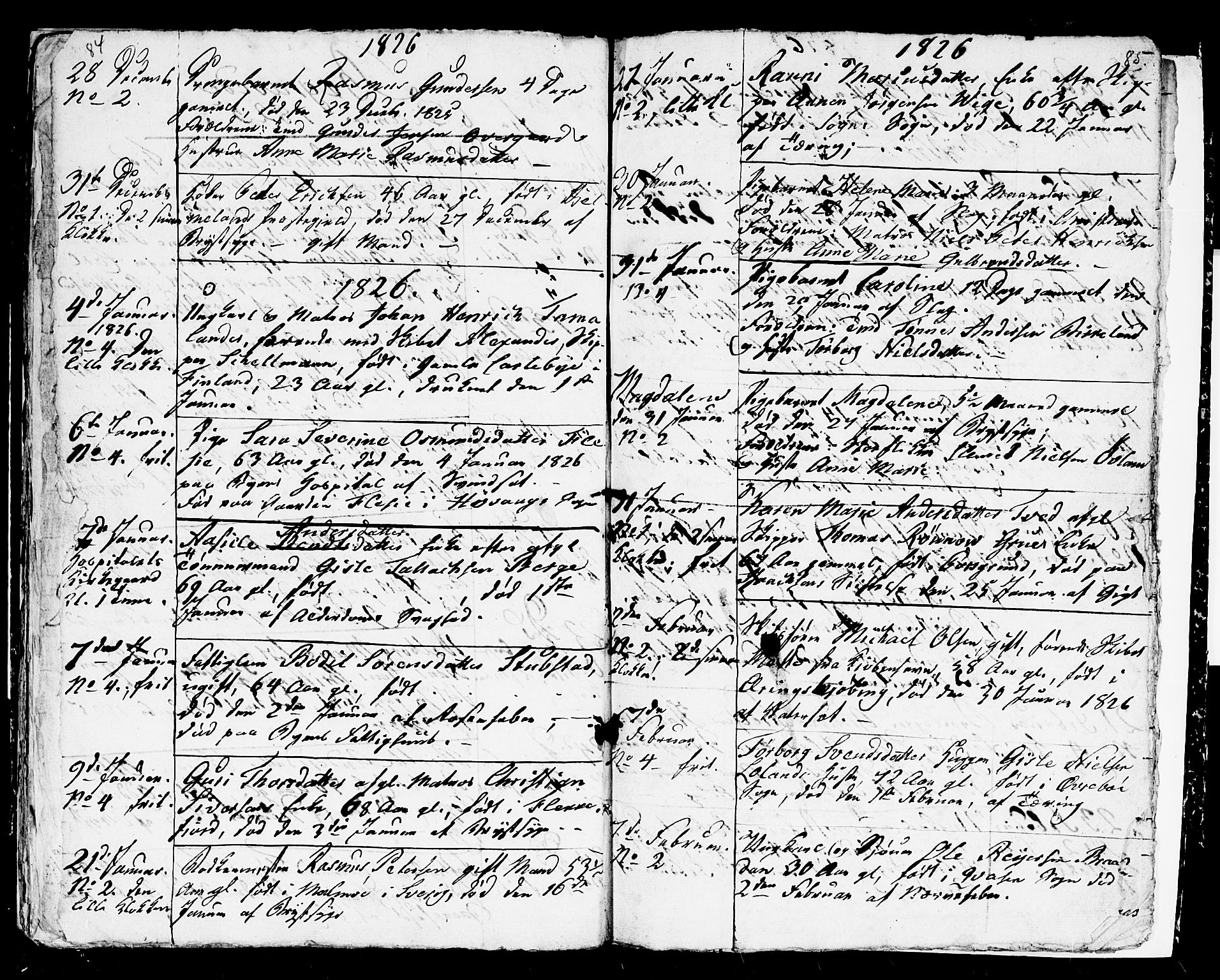 Kristiansand domprosti, AV/SAK-1112-0006/F/Fb/L0003: Parish register (copy) no. B 3, 1825-1826, p. 84-85