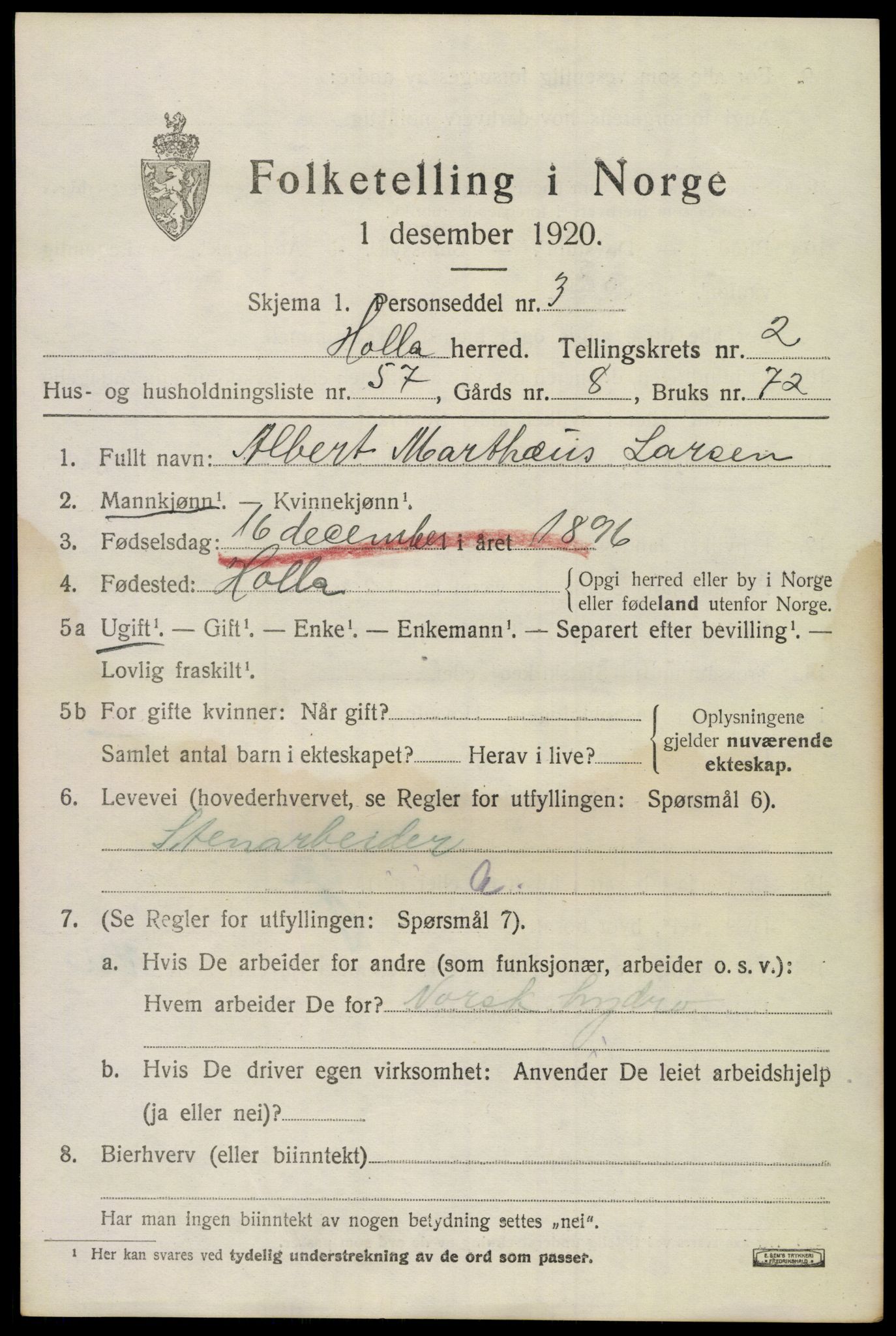 SAKO, 1920 census for Holla, 1920, p. 2363