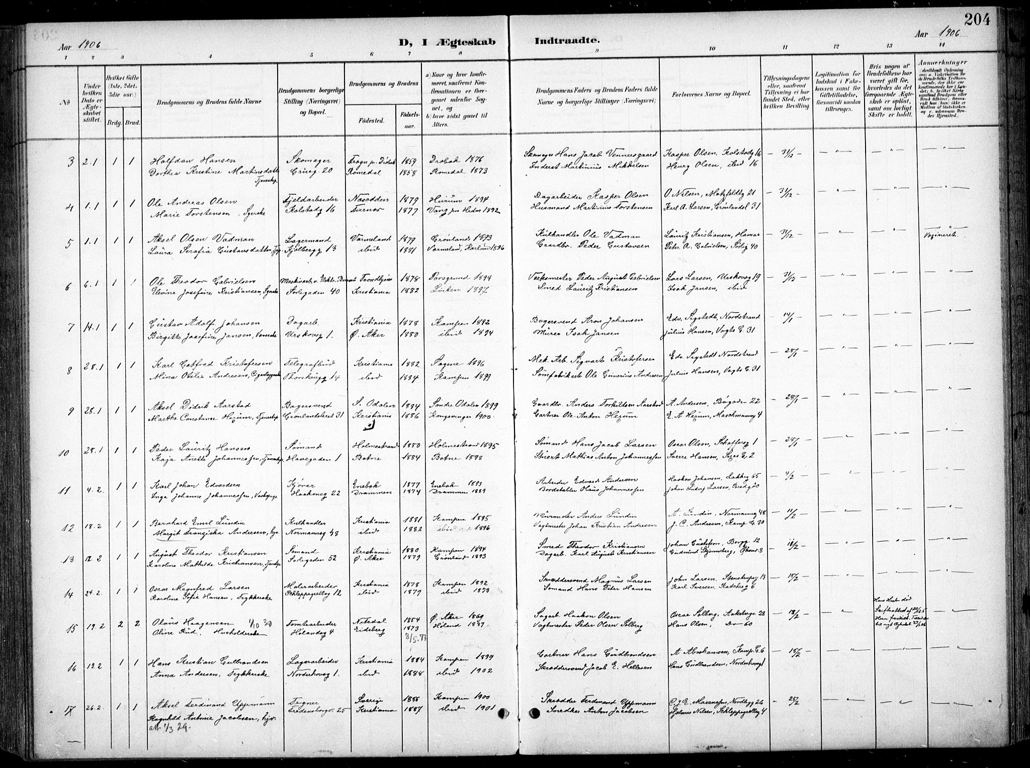 Kampen prestekontor Kirkebøker, AV/SAO-A-10853/F/Fa/L0009: Parish register (official) no. I 9, 1899-1911, p. 204