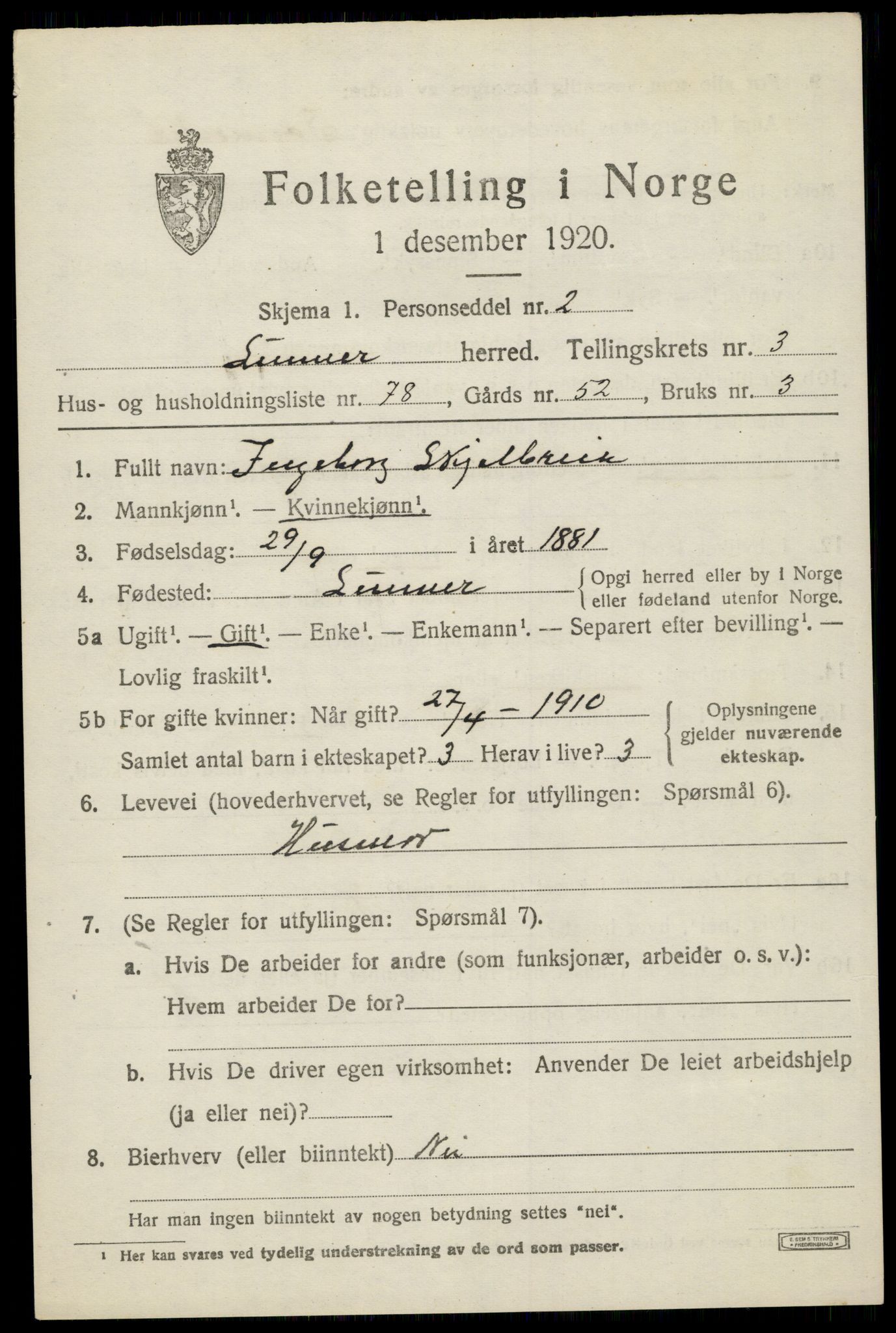 SAH, 1920 census for Lunner, 1920, p. 5355