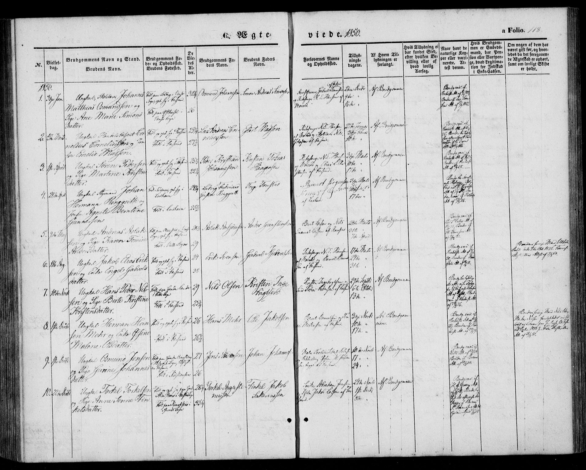 Farsund sokneprestkontor, AV/SAK-1111-0009/F/Fa/L0004: Parish register (official) no. A 4, 1847-1863, p. 118