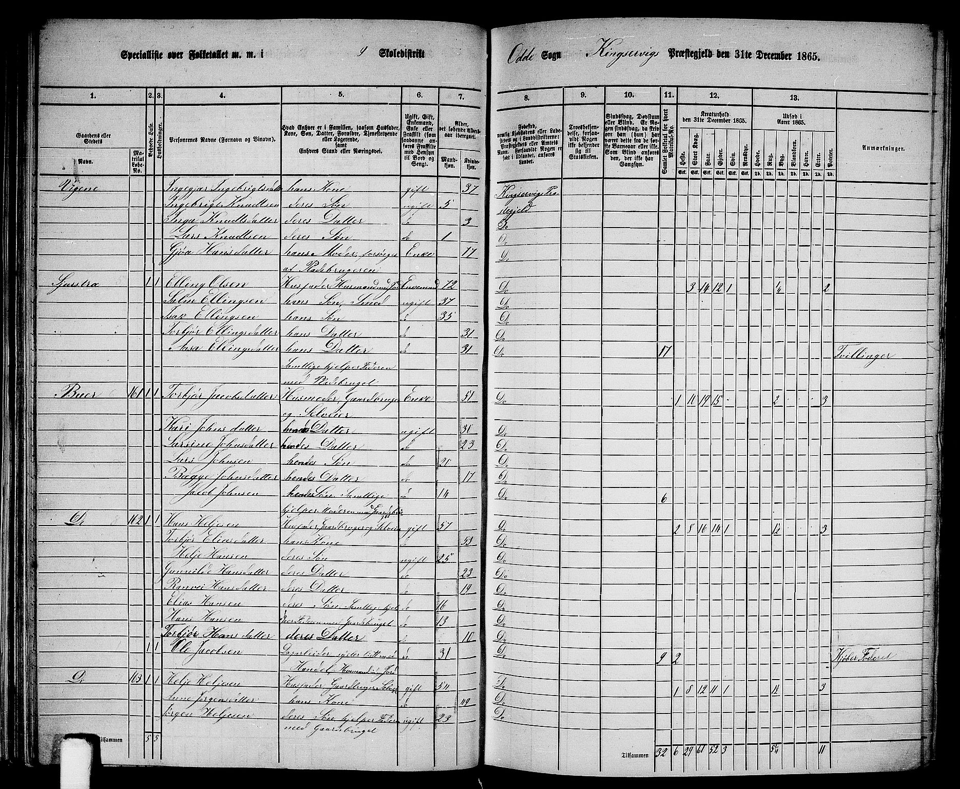 RA, 1865 census for Kinsarvik, 1865, p. 42