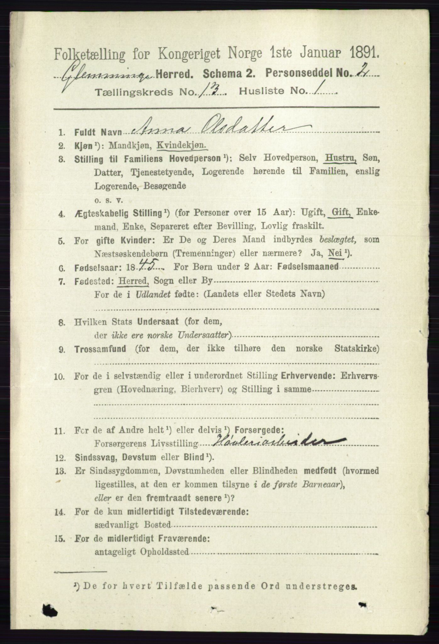 RA, 1891 census for 0132 Glemmen, 1891, p. 11166