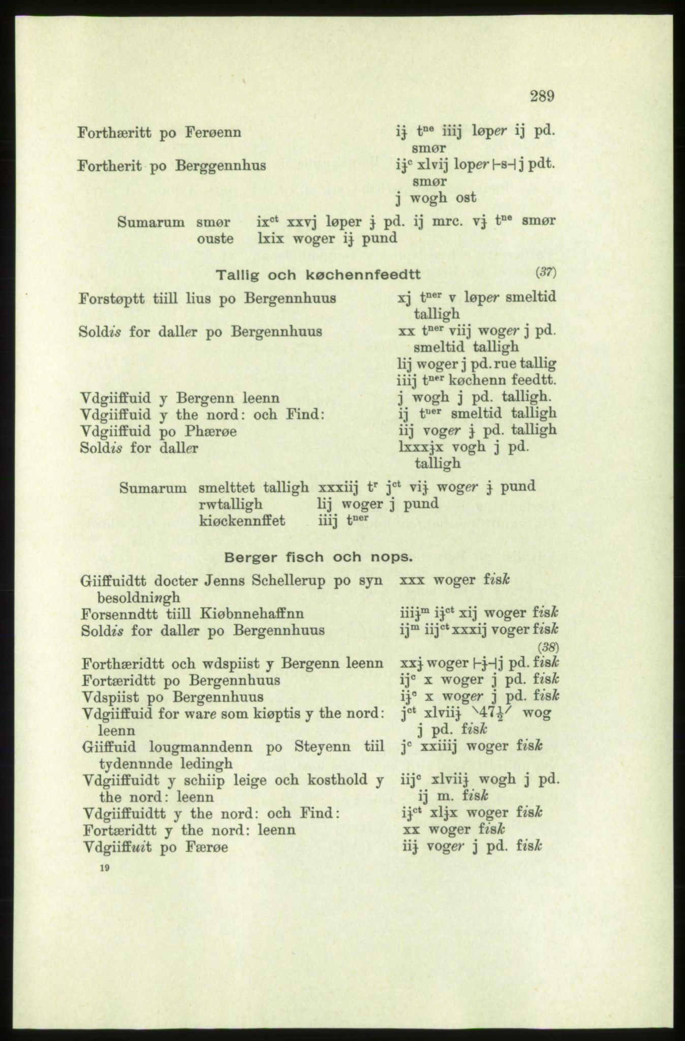 Publikasjoner utgitt av Arkivverket, PUBL/PUBL-001/C/0005: Bind 5: Rekneskap for Bergenhus len 1566-1567: B. Utgift C. Dei nordlandske lena og Finnmark D. Ekstrakt, 1566-1567, p. 289