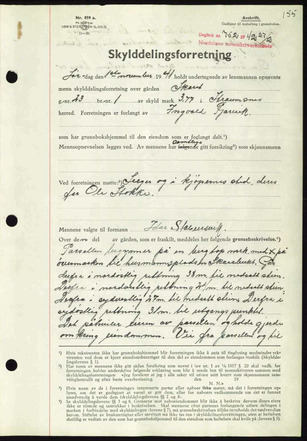 Nordmøre sorenskriveri, AV/SAT-A-4132/1/2/2Ca: Mortgage book no. A92, 1942-1942, Diary no: : 752/1942