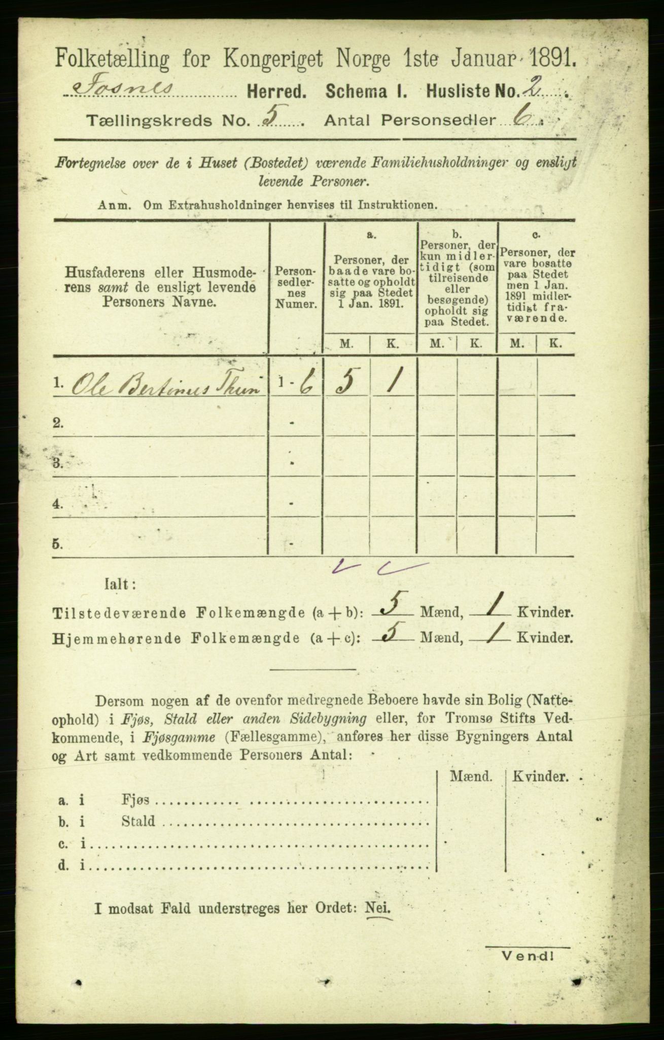 RA, 1891 census for 1748 Fosnes, 1891, p. 1894