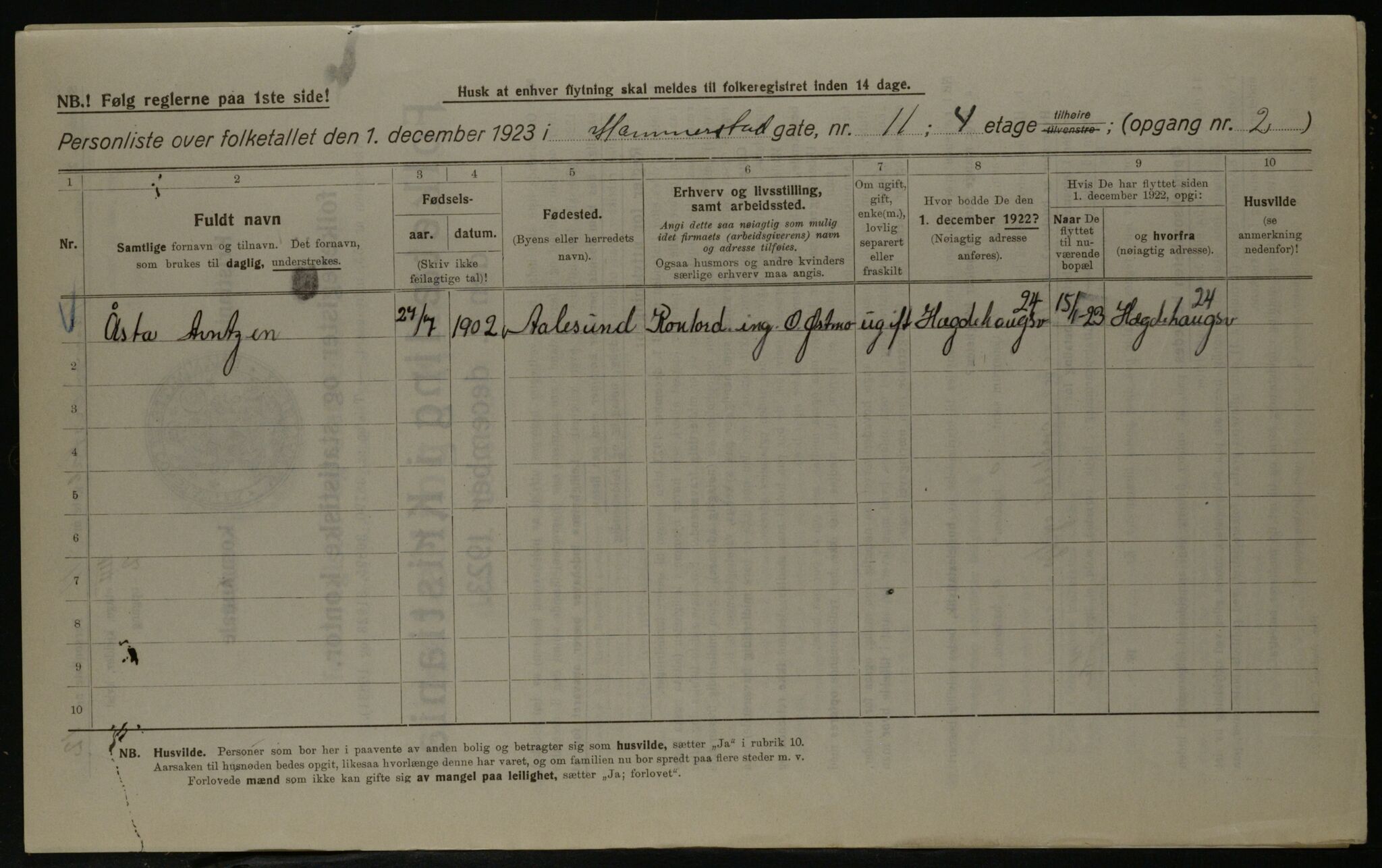 OBA, Municipal Census 1923 for Kristiania, 1923, p. 38836