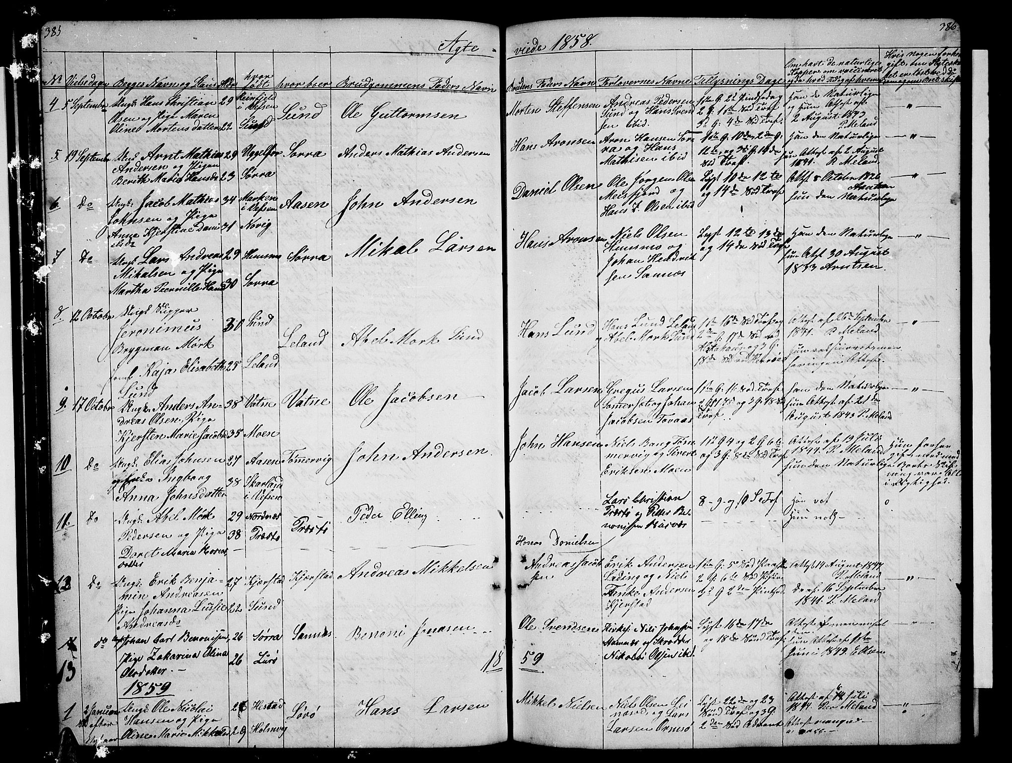 Ministerialprotokoller, klokkerbøker og fødselsregistre - Nordland, AV/SAT-A-1459/831/L0475: Parish register (copy) no. 831C02, 1851-1865, p. 385-386