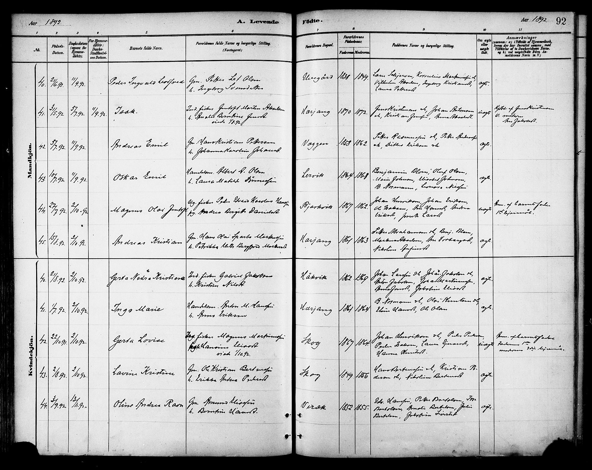 Ministerialprotokoller, klokkerbøker og fødselsregistre - Nordland, AV/SAT-A-1459/866/L0938: Parish register (official) no. 866A01, 1879-1893, p. 92