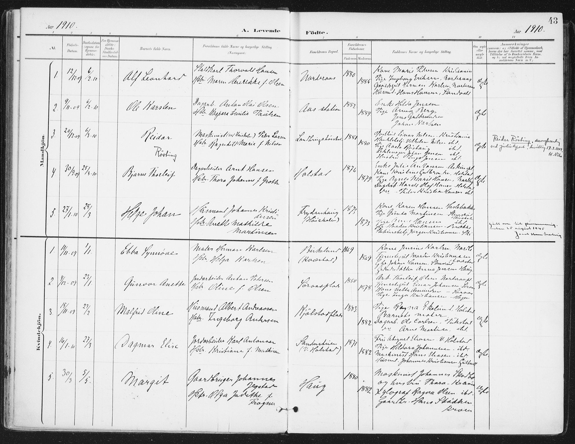 Ås prestekontor Kirkebøker, SAO/A-10894/F/Fa/L0010: Parish register (official) no. I 10, 1900-1918, p. 43