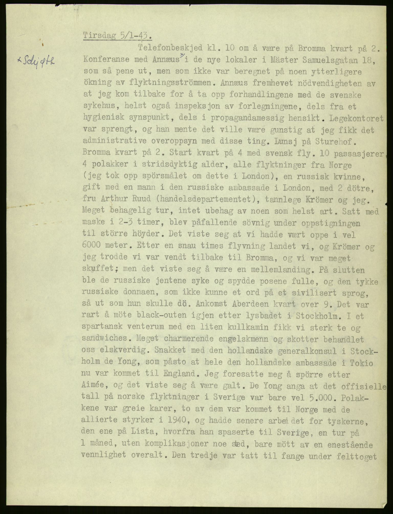 Ustvedt, Hans Jacob / Ustvedt familien, RA/PA-1248/H/L0047/0002: Dagbøker / Londondagboken, 1943, p. 1