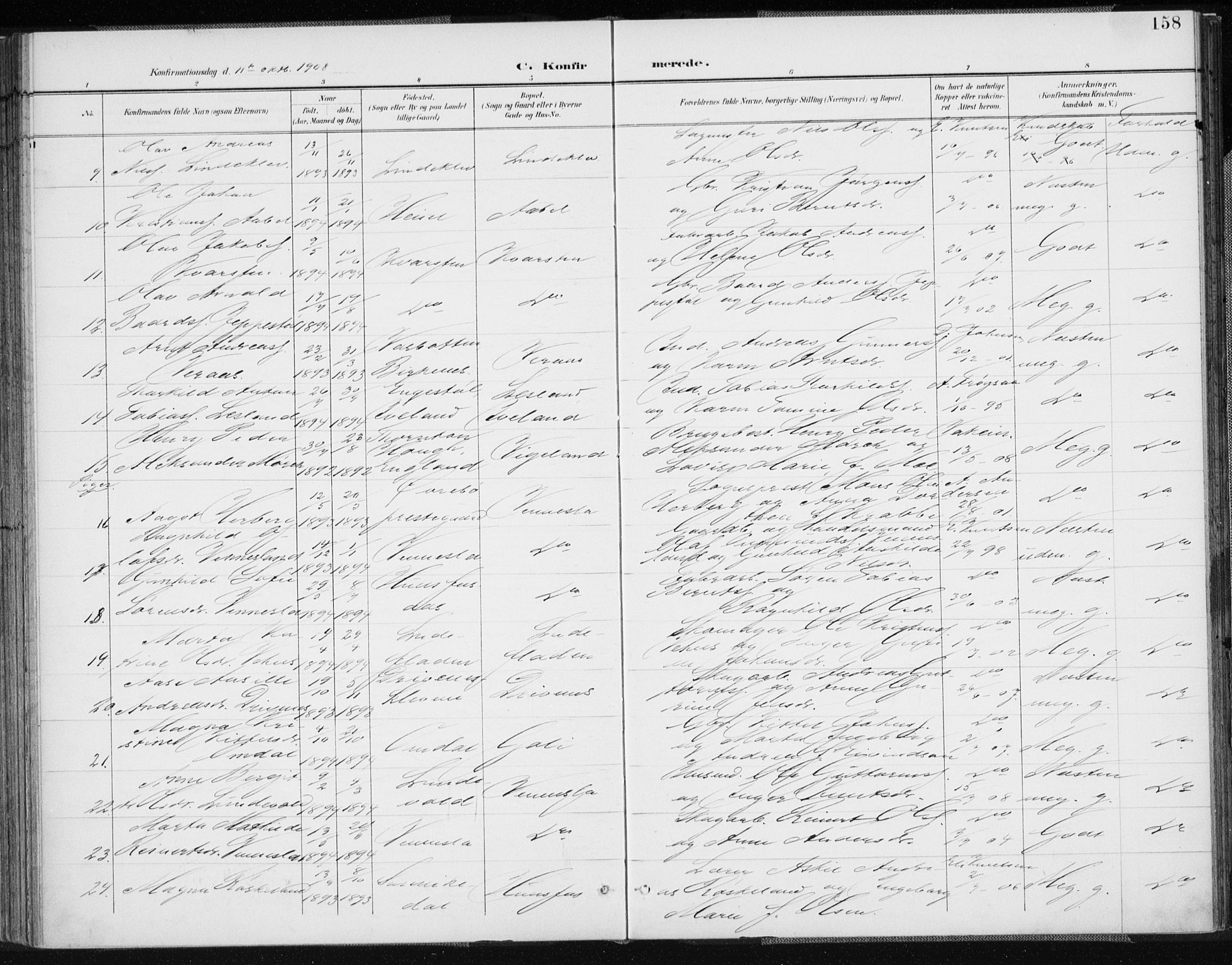 Vennesla sokneprestkontor, SAK/1111-0045/Fa/Fab/L0005: Parish register (official) no. A 5, 1897-1909, p. 158