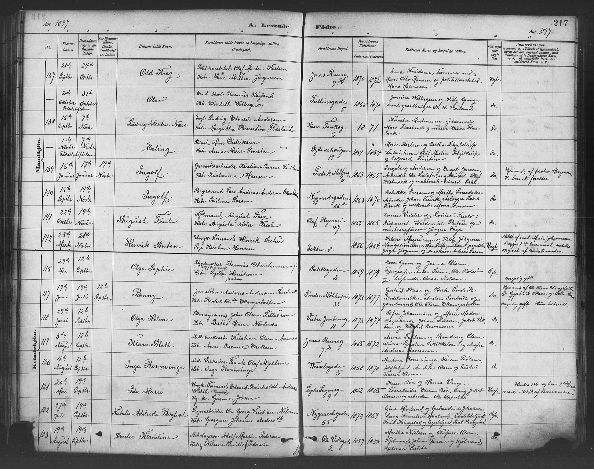 Johanneskirken sokneprestembete, SAB/A-76001/H/Hab: Parish register (copy) no. A 1, 1885-1900, p. 217