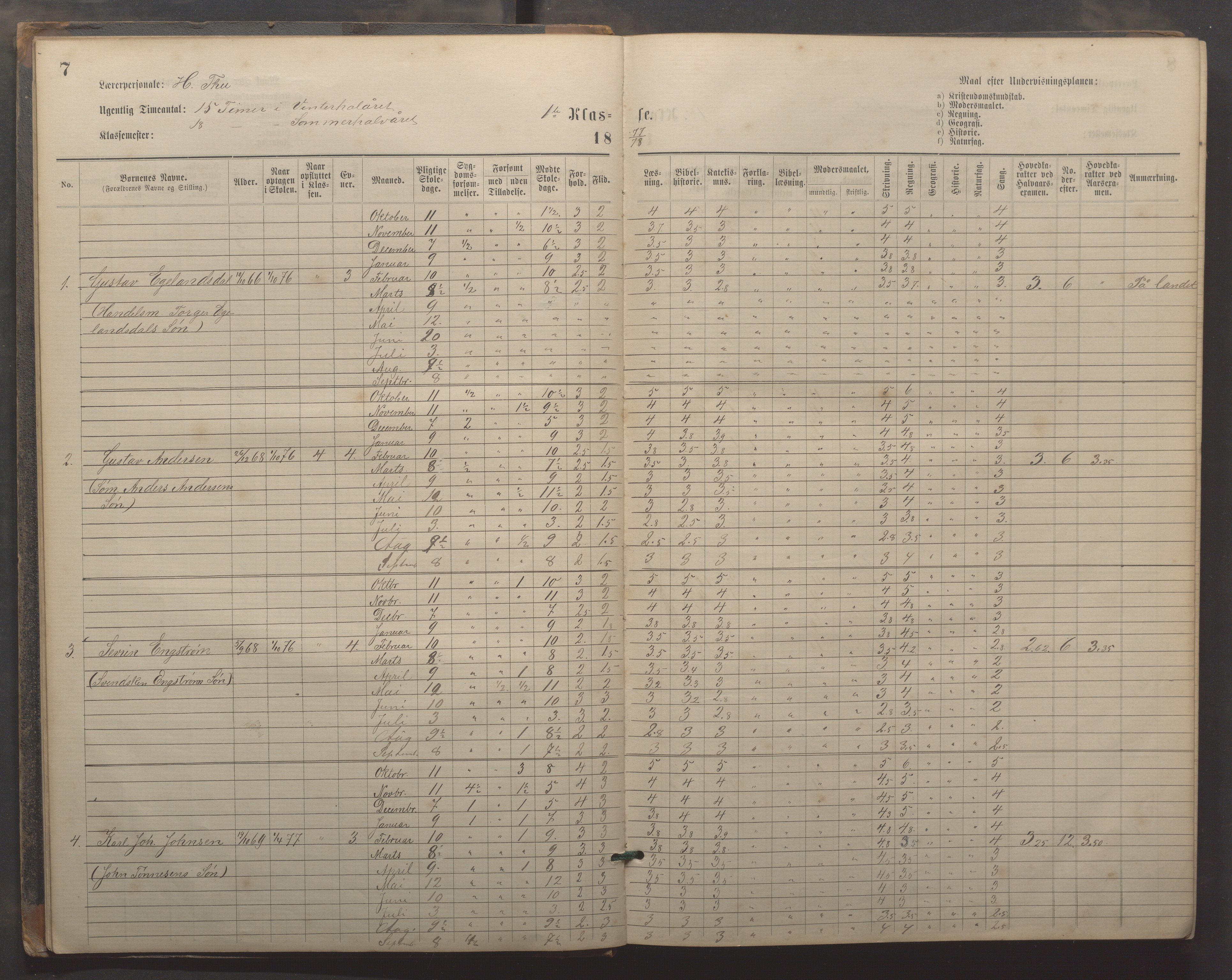 Egersund kommune (Ladested) - Egersund almueskole/folkeskole, IKAR/K-100521/H/L0019: Skoleprotokoll - Almueskolen, 1./2. klasse, 1878-1886, p. 7