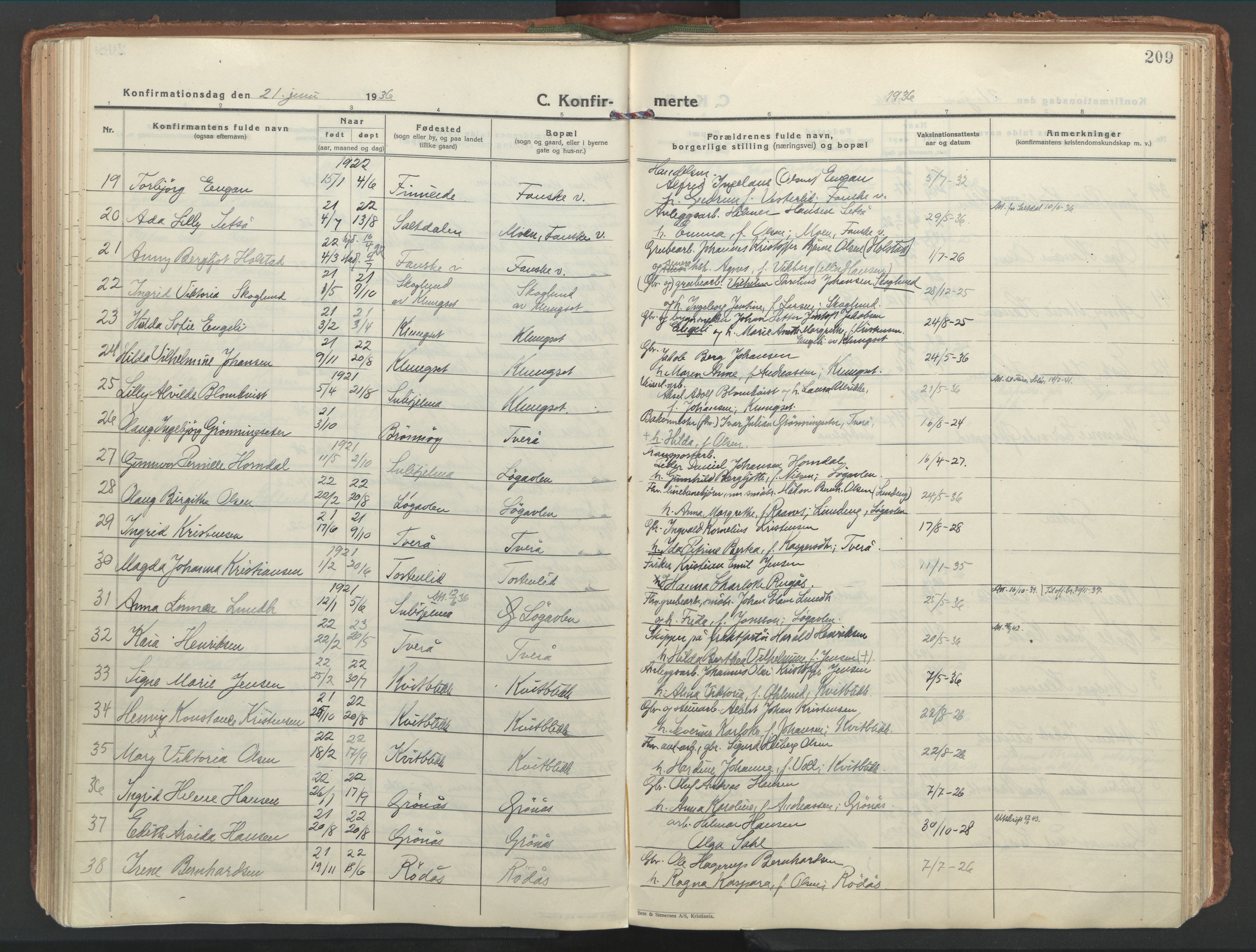Ministerialprotokoller, klokkerbøker og fødselsregistre - Nordland, SAT/A-1459/849/L0699: Parish register (official) no. 849A10, 1924-1937, p. 209