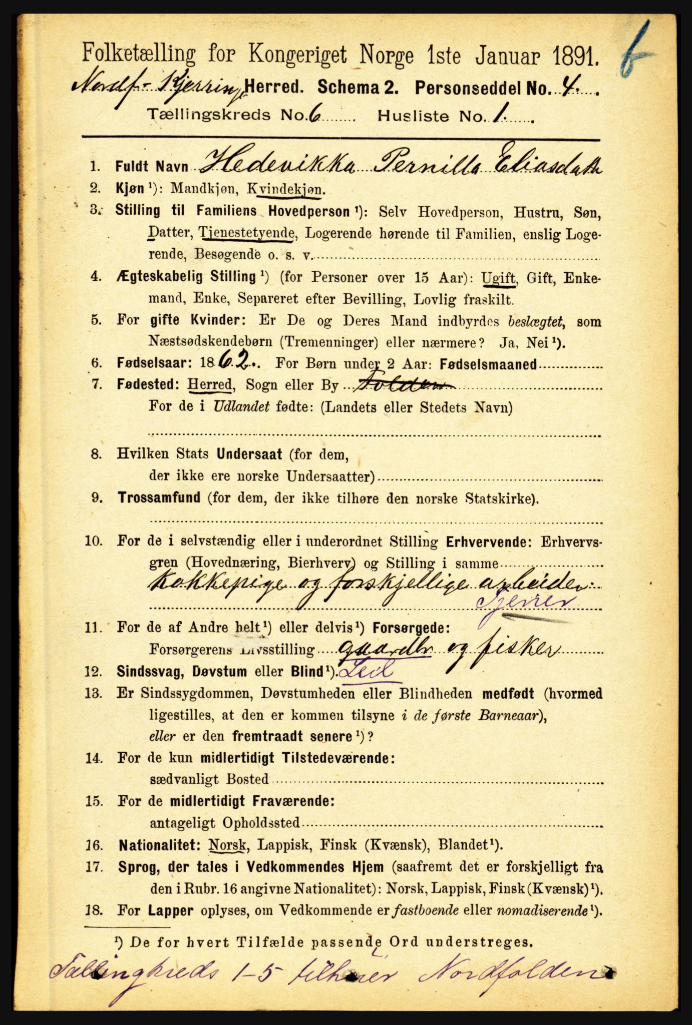 RA, 1891 census for 1846 Nordfold-Kjerringøy, 1891, p. 1412