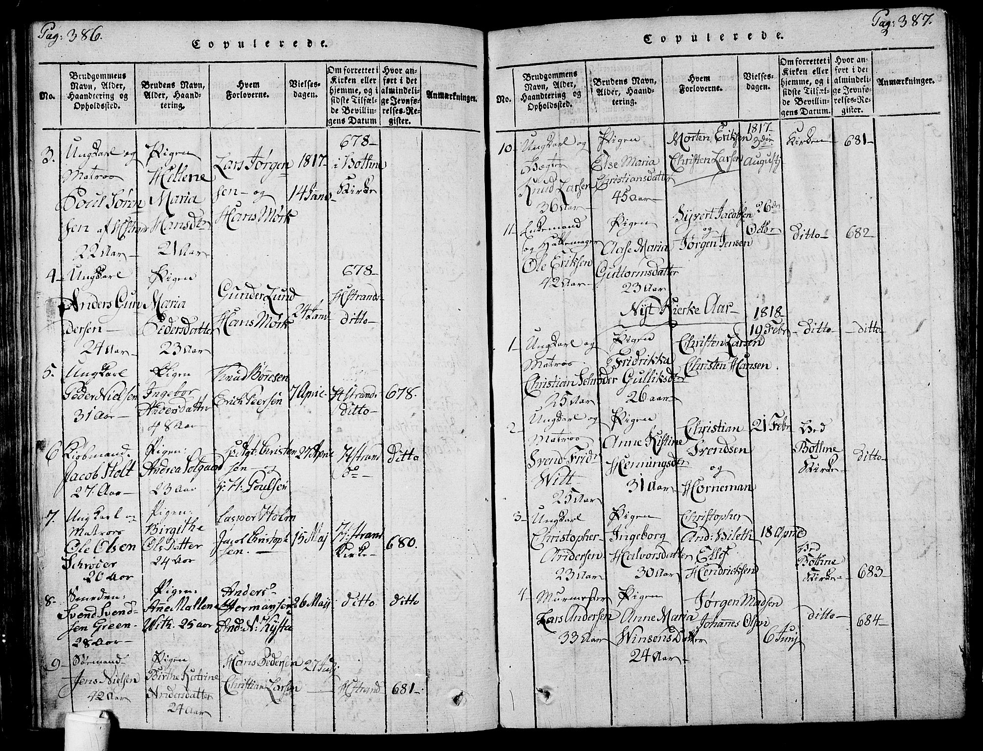 Holmestrand kirkebøker, AV/SAKO-A-346/F/Fa/L0001: Parish register (official) no. 1, 1814-1840, p. 386-387