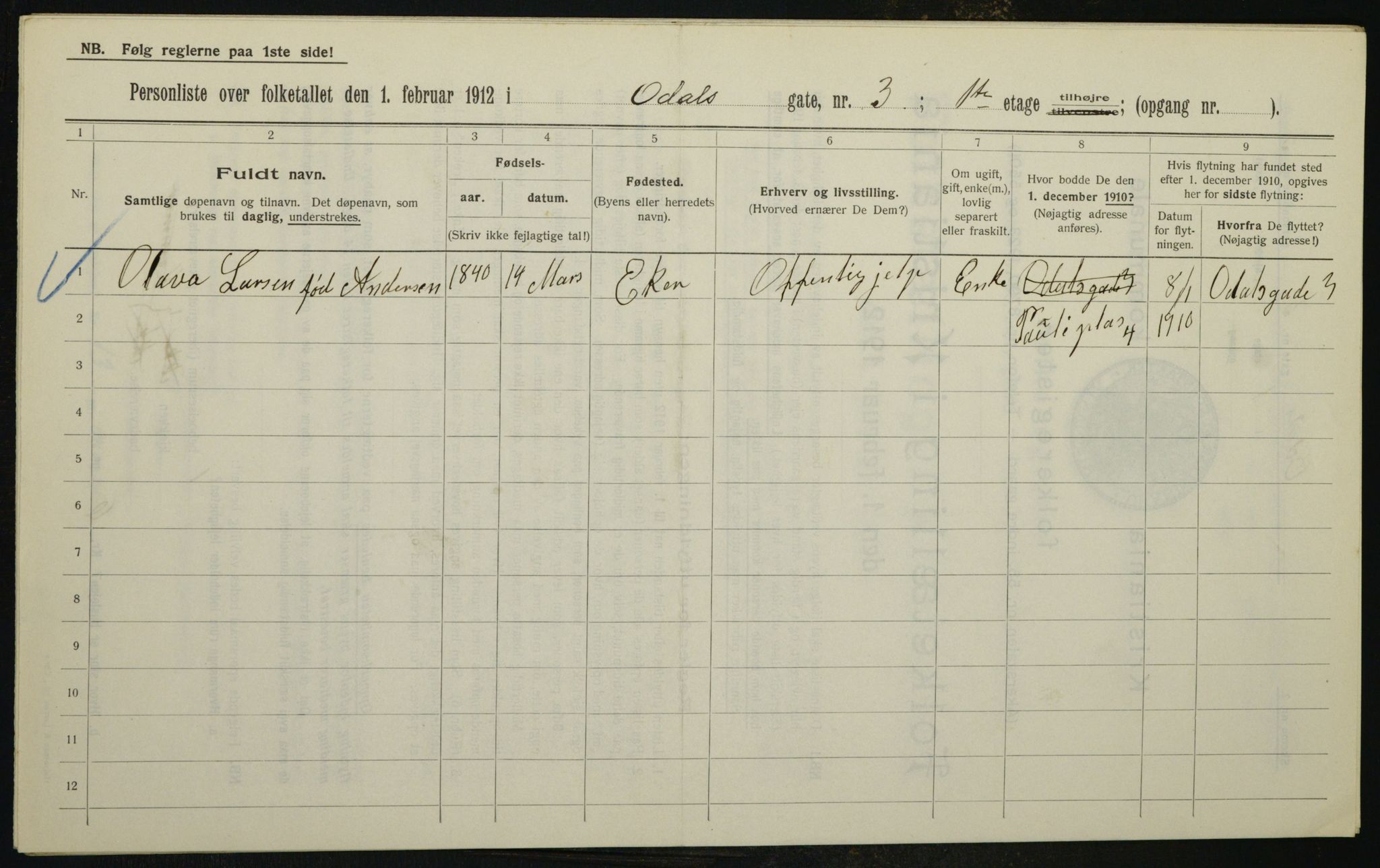 OBA, Municipal Census 1912 for Kristiania, 1912, p. 75087