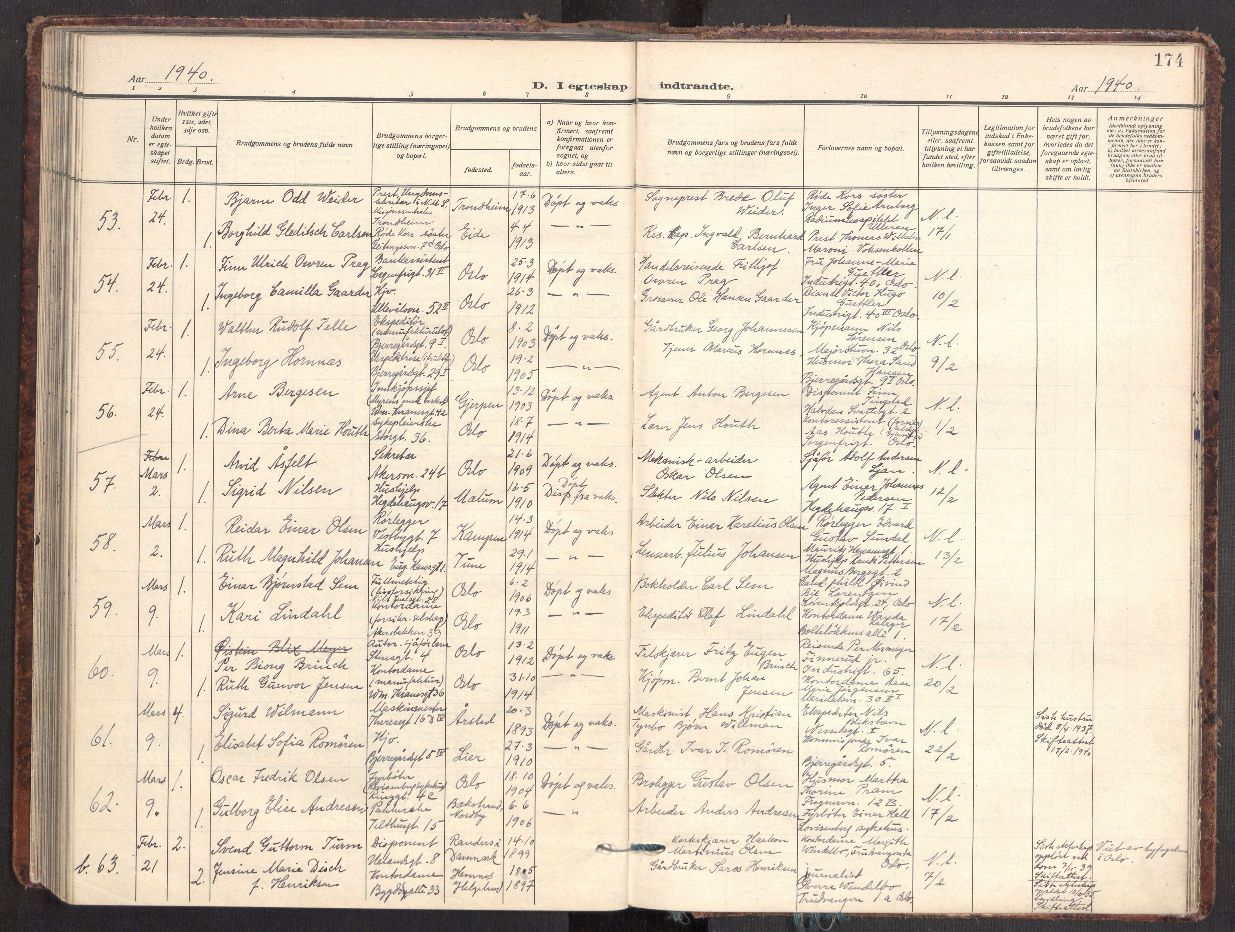 Gamle Aker prestekontor Kirkebøker, AV/SAO-A-10617a/F/L0021: Parish register (official) no. 21, 1932-1941, p. 174