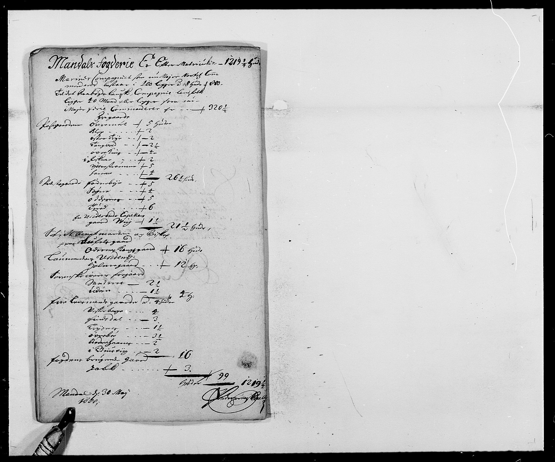 Rentekammeret inntil 1814, Reviderte regnskaper, Fogderegnskap, RA/EA-4092/R42/L2543: Mandal fogderi, 1688-1691, p. 70
