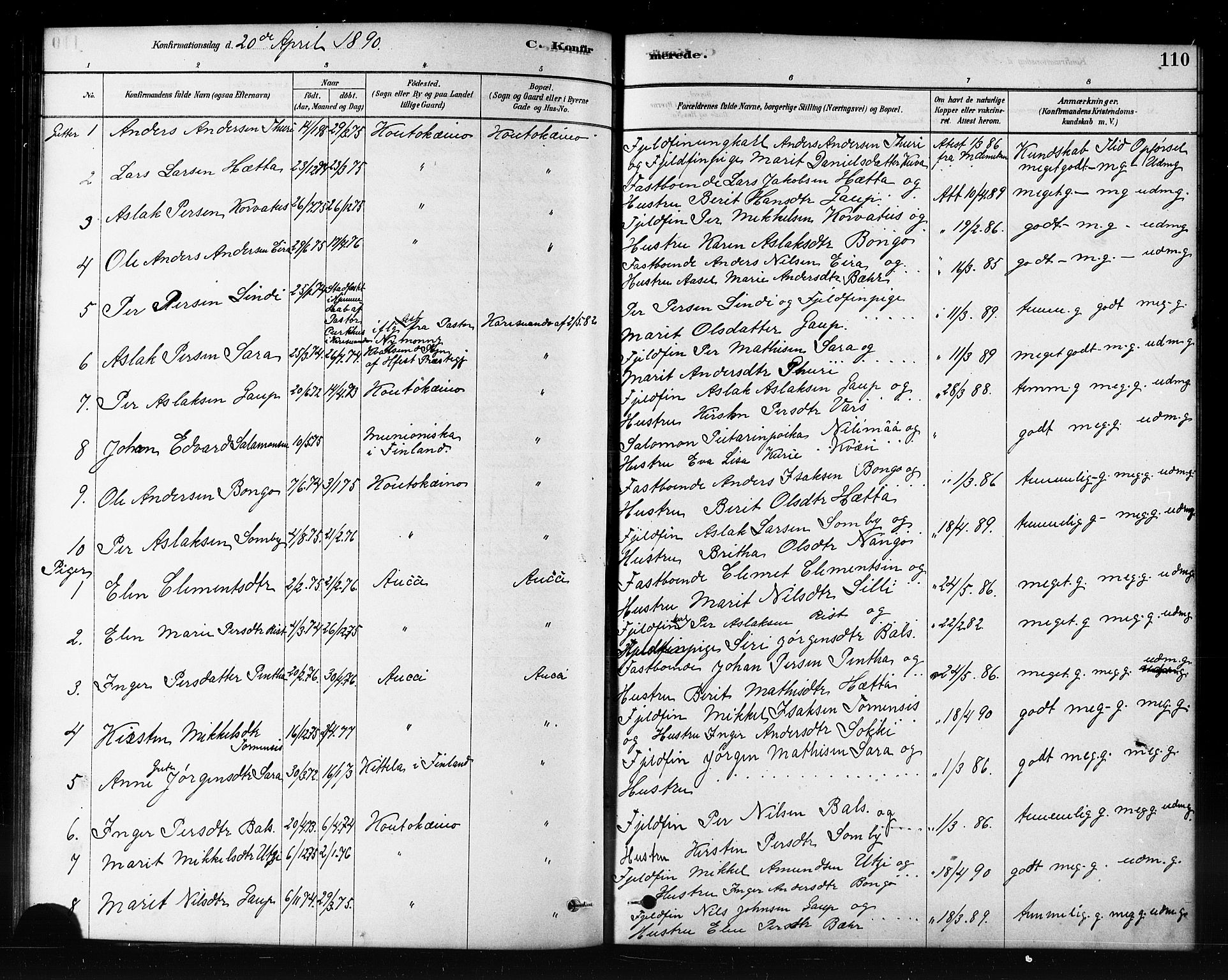 Kautokeino sokneprestembete, SATØ/S-1340/H/Hb/L0002.klokk: Parish register (copy) no. 2, 1877-1896, p. 110