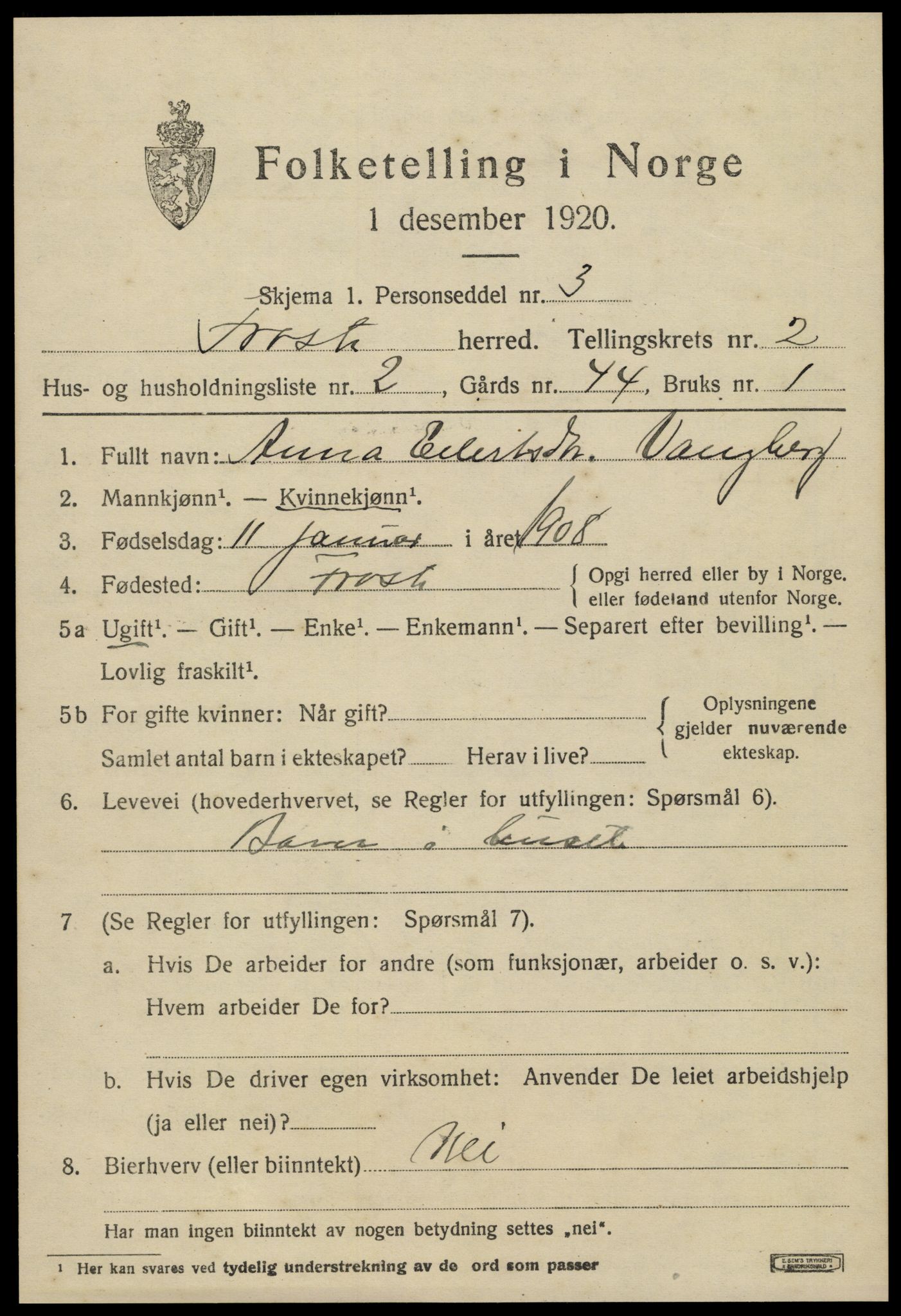 SAT, 1920 census for Frosta, 1920, p. 2338