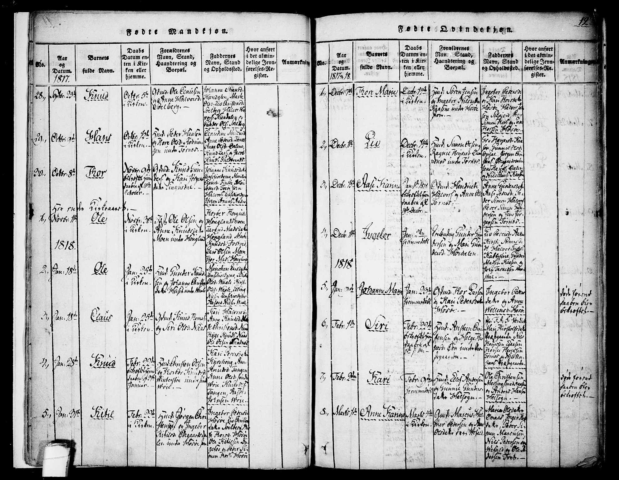 Drangedal kirkebøker, SAKO/A-258/F/Fa/L0005: Parish register (official) no. 5 /1, 1814-1831, p. 12