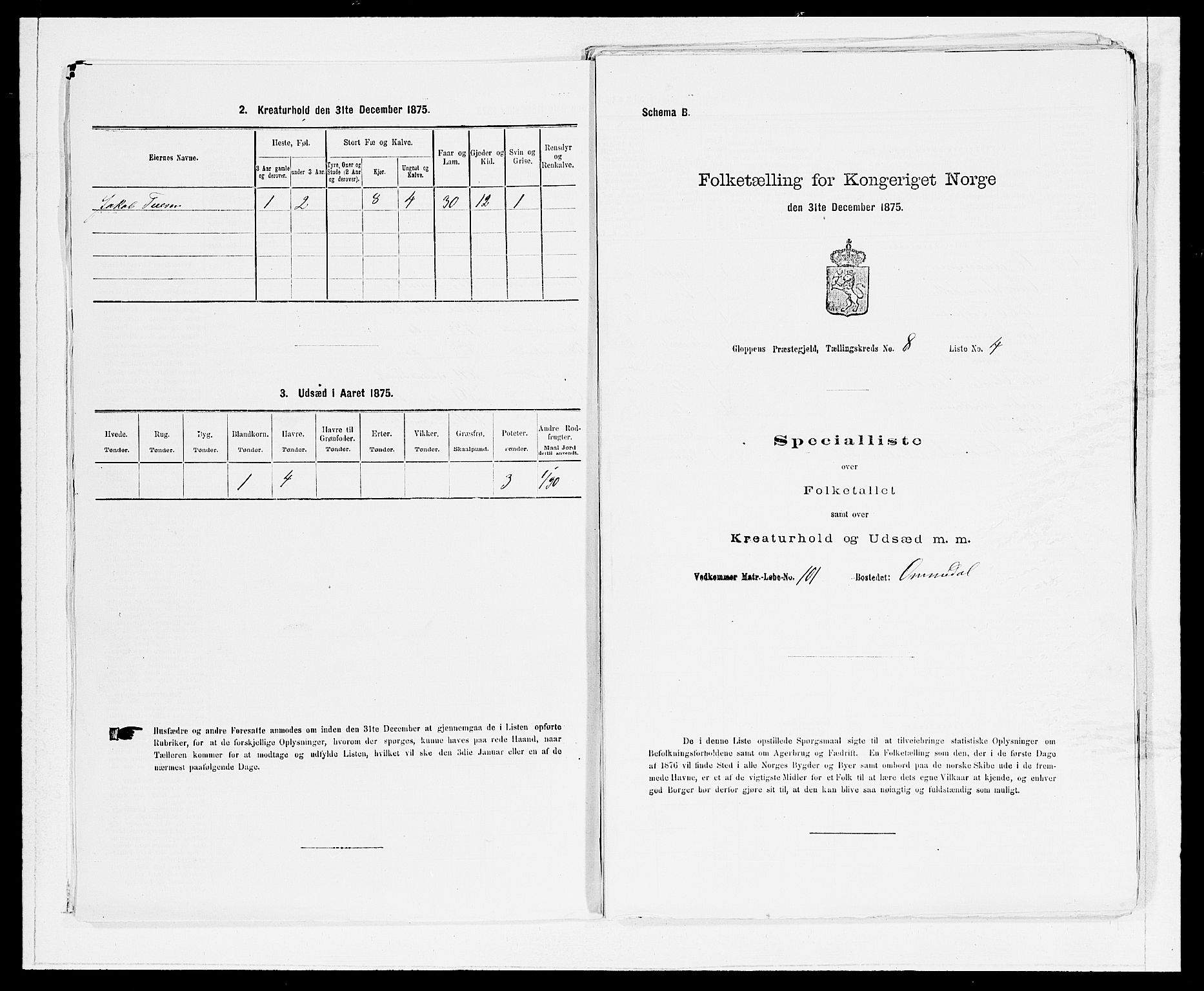 SAB, 1875 Census for 1445P Gloppen, 1875, p. 865