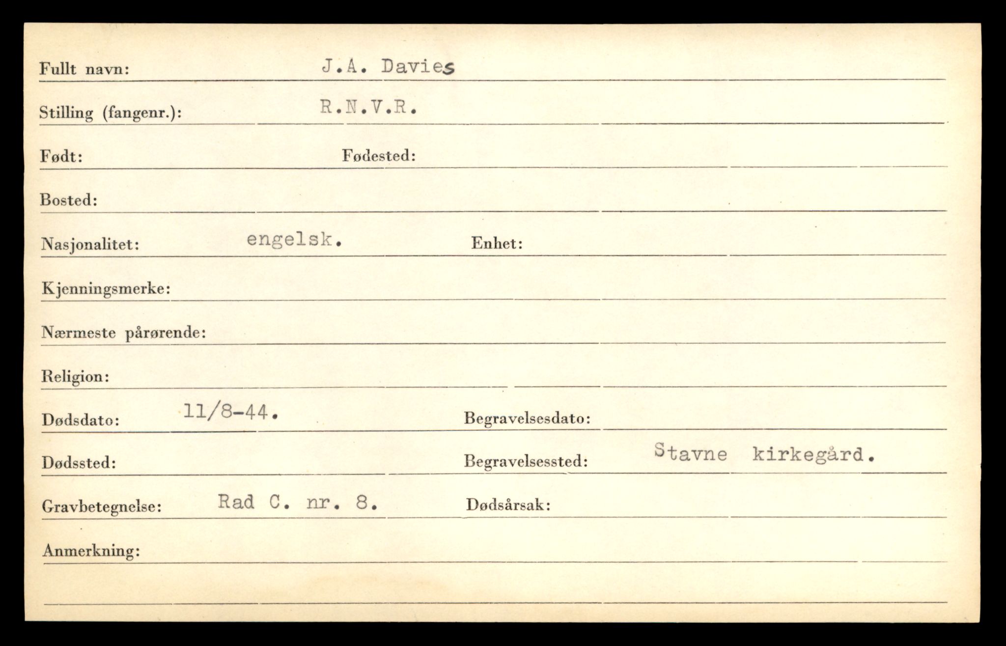 Distriktskontoret for krigsgraver, AV/SAT-A-5030/E/L0005: Kasett/kartotek over falne Britiske og tyske solater, samt andre nasjoners krigsgraver, 1945, p. 1967