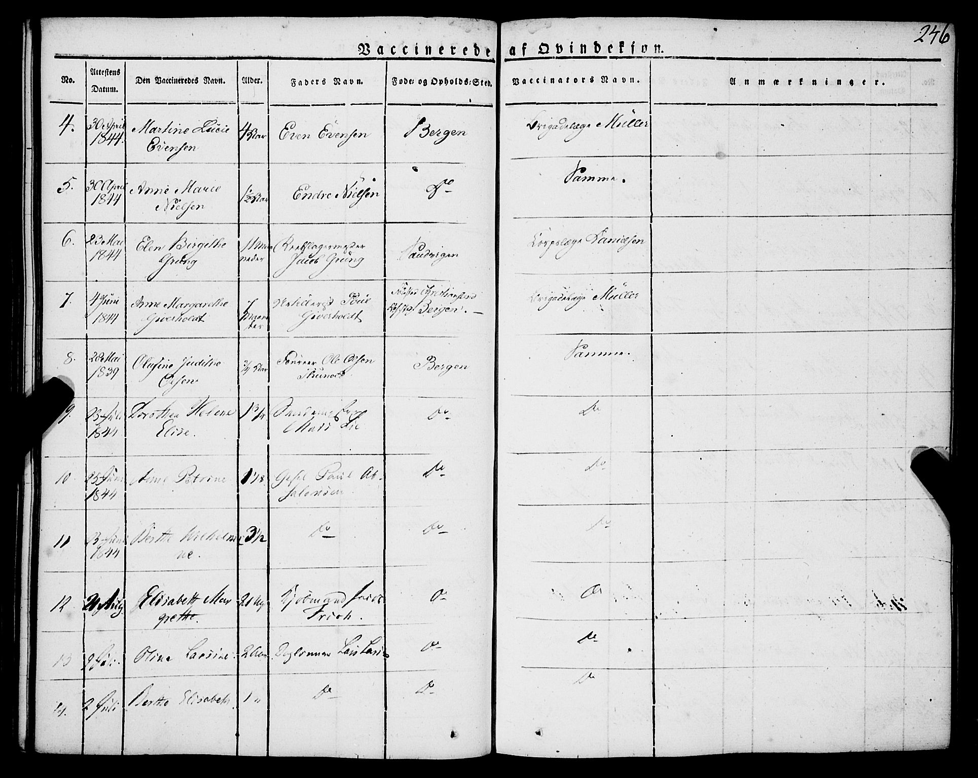 Korskirken sokneprestembete, AV/SAB-A-76101/H/Haa/L0050: Parish register (official) no. F 1, 1821-1869, p. 246