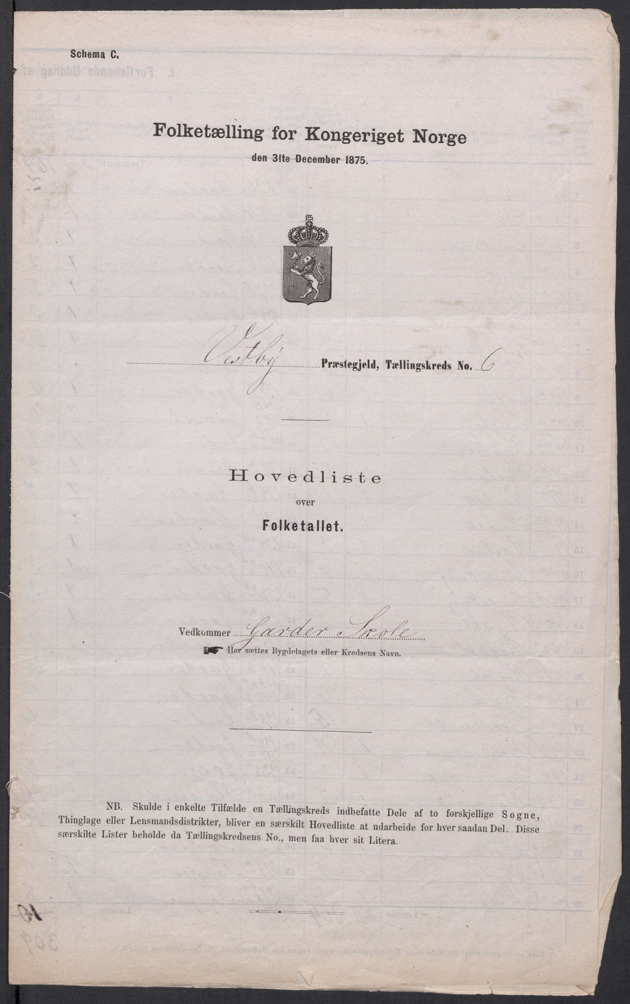 RA, 1875 census for 0211L Vestby/Vestby, Garder og Såner, 1875, p. 19