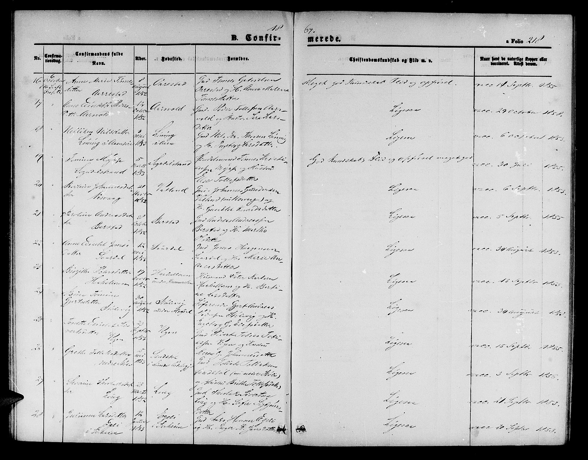 Sokndal sokneprestkontor, SAST/A-101808: Parish register (copy) no. B 3, 1865-1879, p. 218