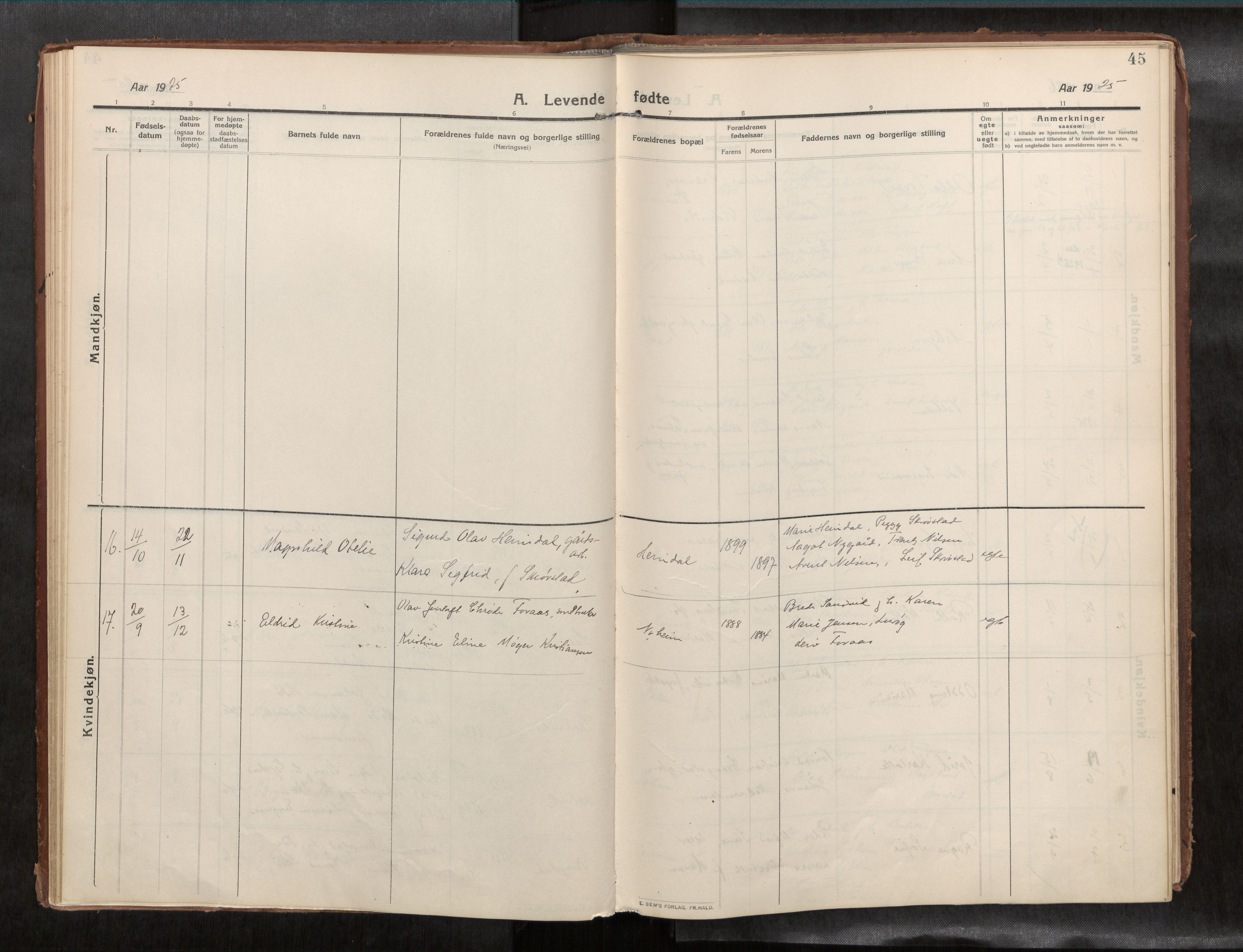 Ministerialprotokoller, klokkerbøker og fødselsregistre - Nord-Trøndelag, SAT/A-1458/773/L0624a: Parish register (official) no. 773A16, 1910-1936, p. 45
