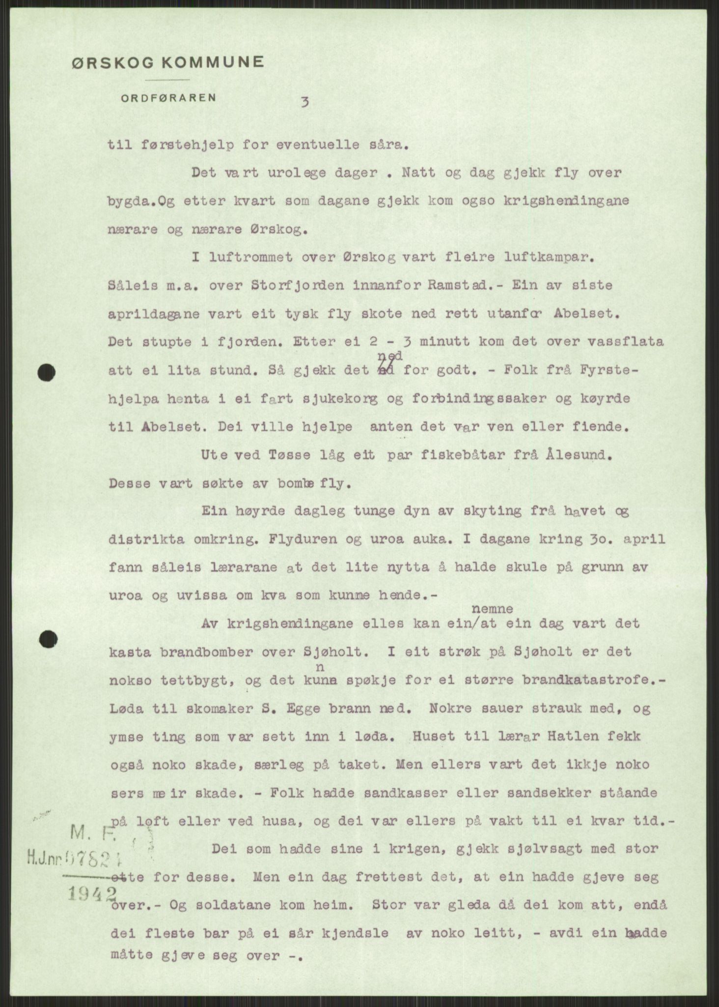 Forsvaret, Forsvarets krigshistoriske avdeling, AV/RA-RAFA-2017/Y/Ya/L0015: II-C-11-31 - Fylkesmenn.  Rapporter om krigsbegivenhetene 1940., 1940, p. 850