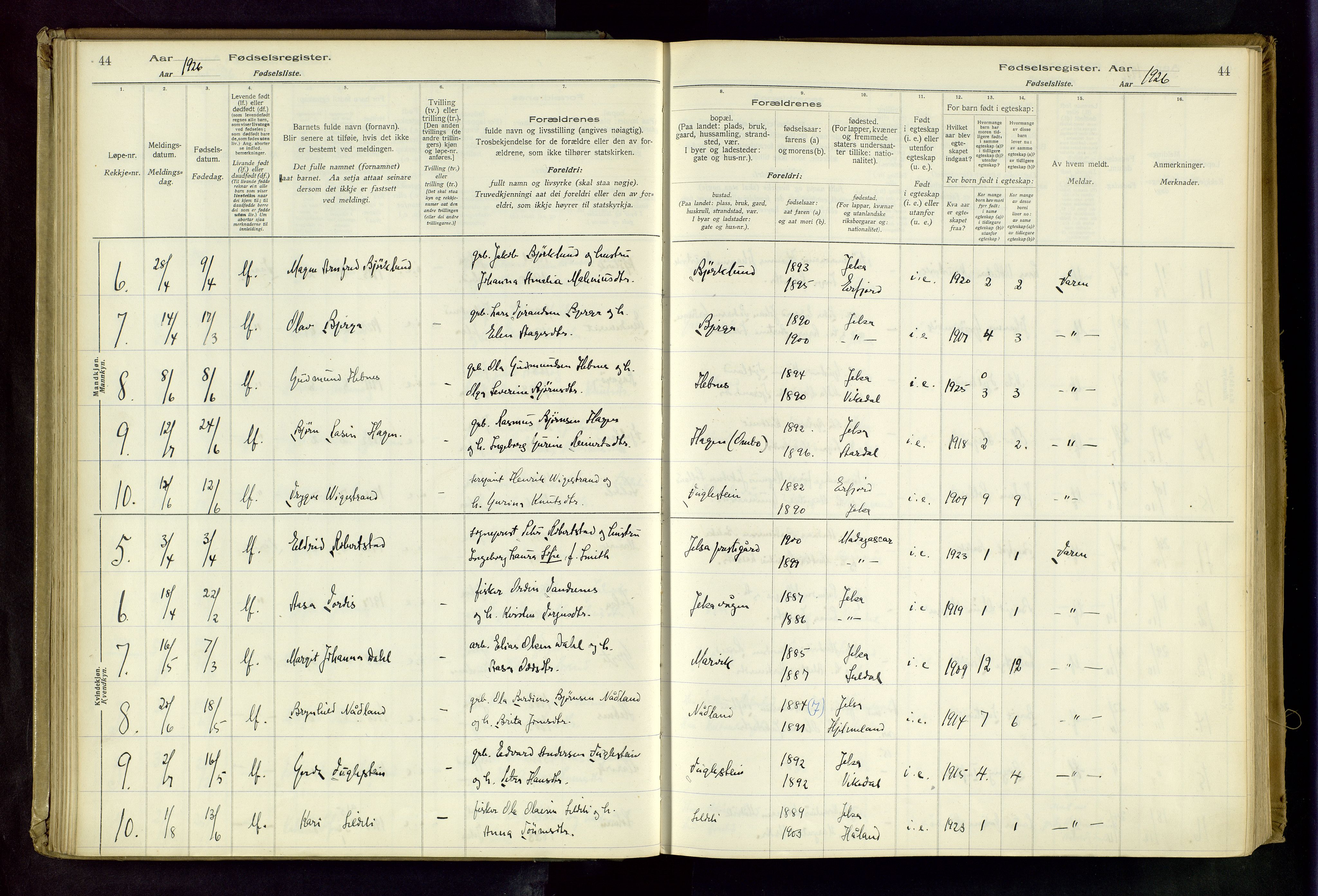 Jelsa sokneprestkontor, AV/SAST-A-101842/02/I: Birth register no. 13, 1916-1982, p. 44