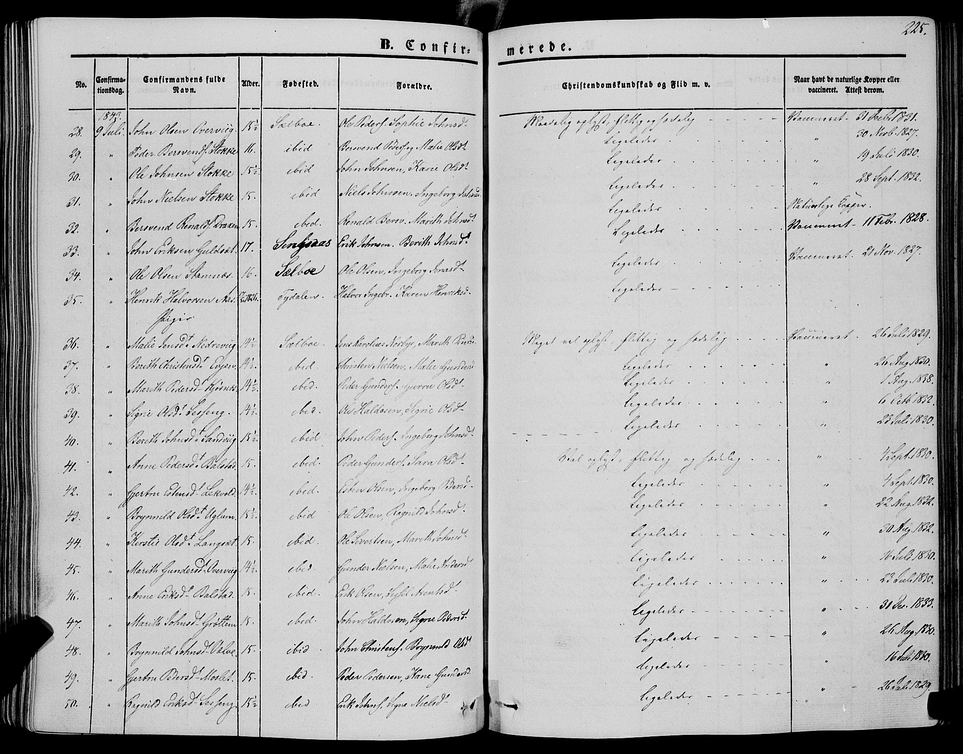 Ministerialprotokoller, klokkerbøker og fødselsregistre - Sør-Trøndelag, SAT/A-1456/695/L1145: Parish register (official) no. 695A06 /1, 1843-1859, p. 225