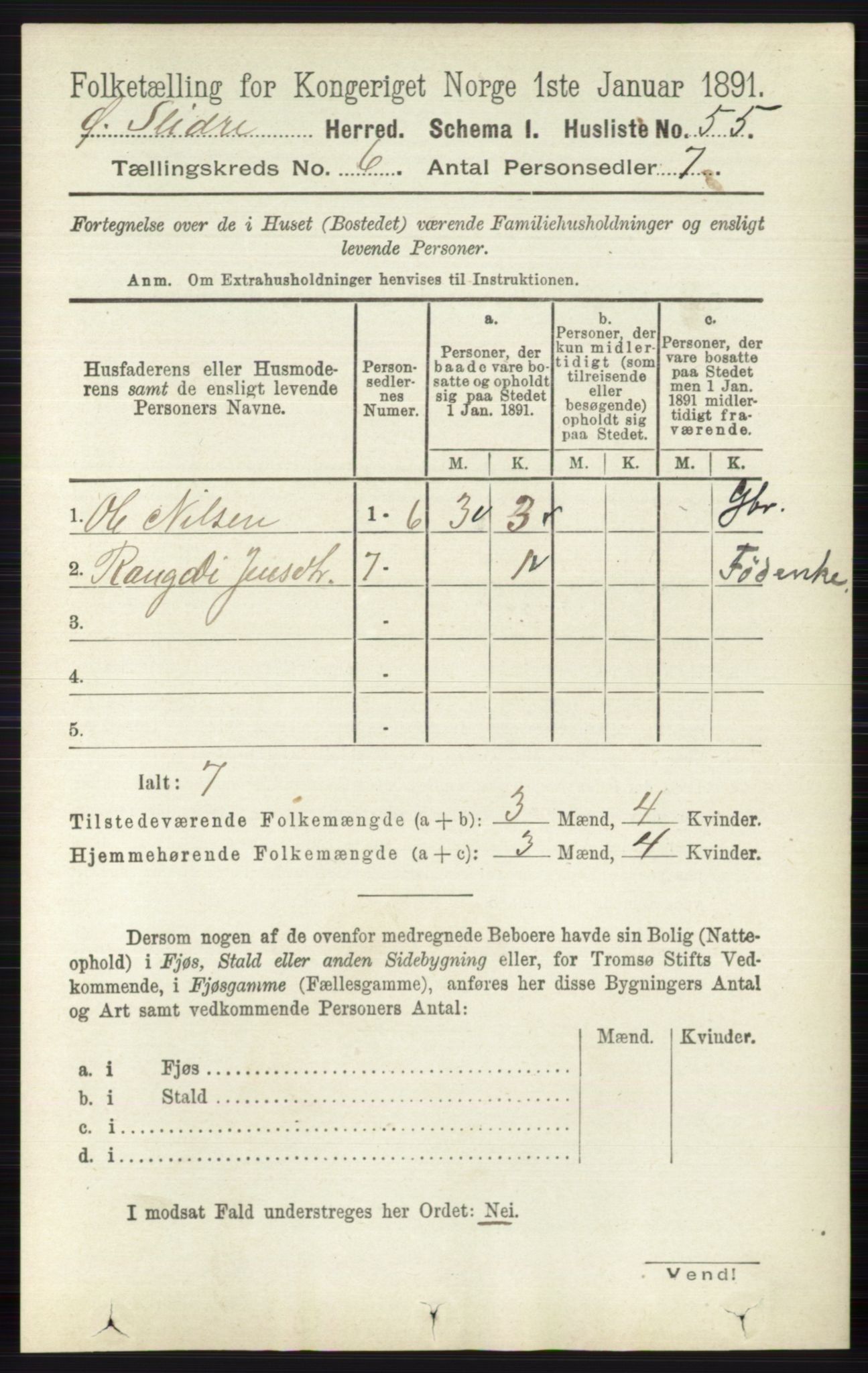 RA, 1891 census for 0544 Øystre Slidre, 1891, p. 1795