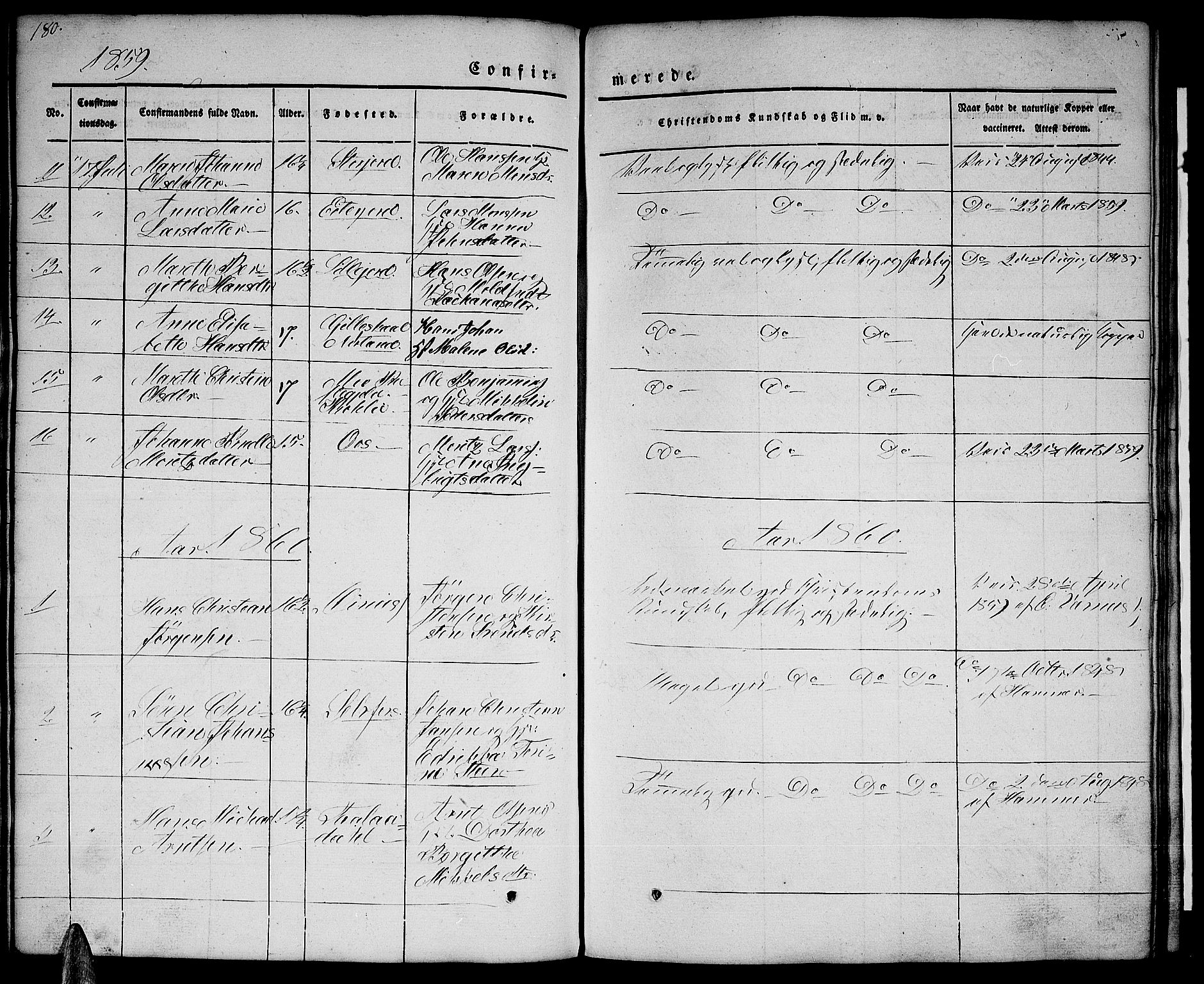 Ministerialprotokoller, klokkerbøker og fødselsregistre - Nordland, AV/SAT-A-1459/846/L0652: Parish register (copy) no. 846C02, 1841-1871, p. 180