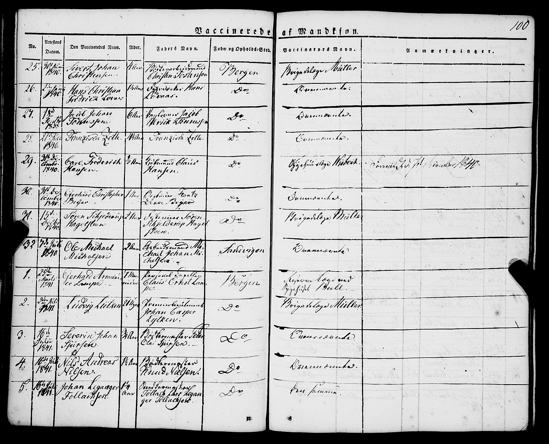 Korskirken sokneprestembete, SAB/A-76101/H/Haa/L0050: Parish register (official) no. F 1, 1821-1869, p. 100