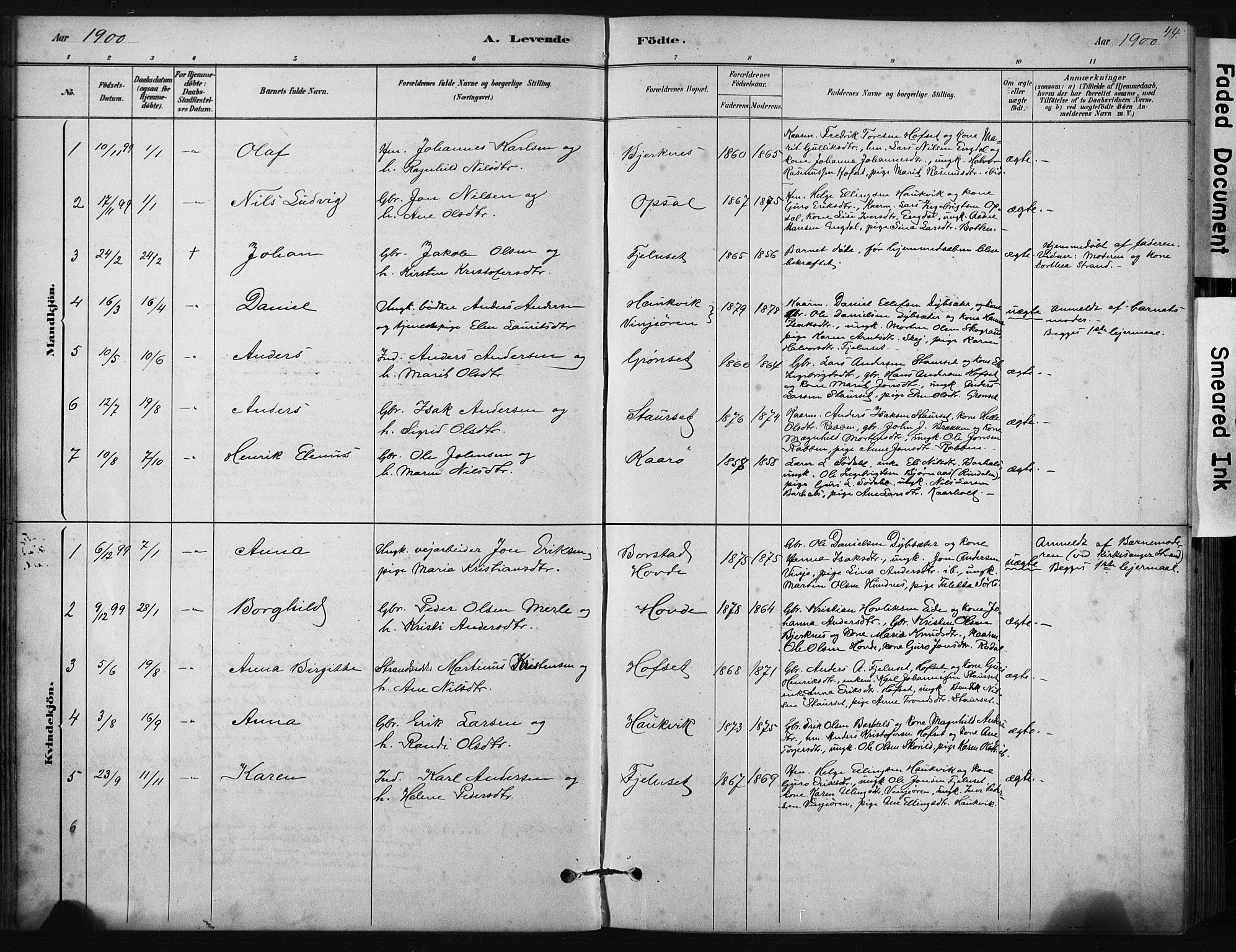 Ministerialprotokoller, klokkerbøker og fødselsregistre - Sør-Trøndelag, AV/SAT-A-1456/631/L0512: Parish register (official) no. 631A01, 1879-1912, p. 44