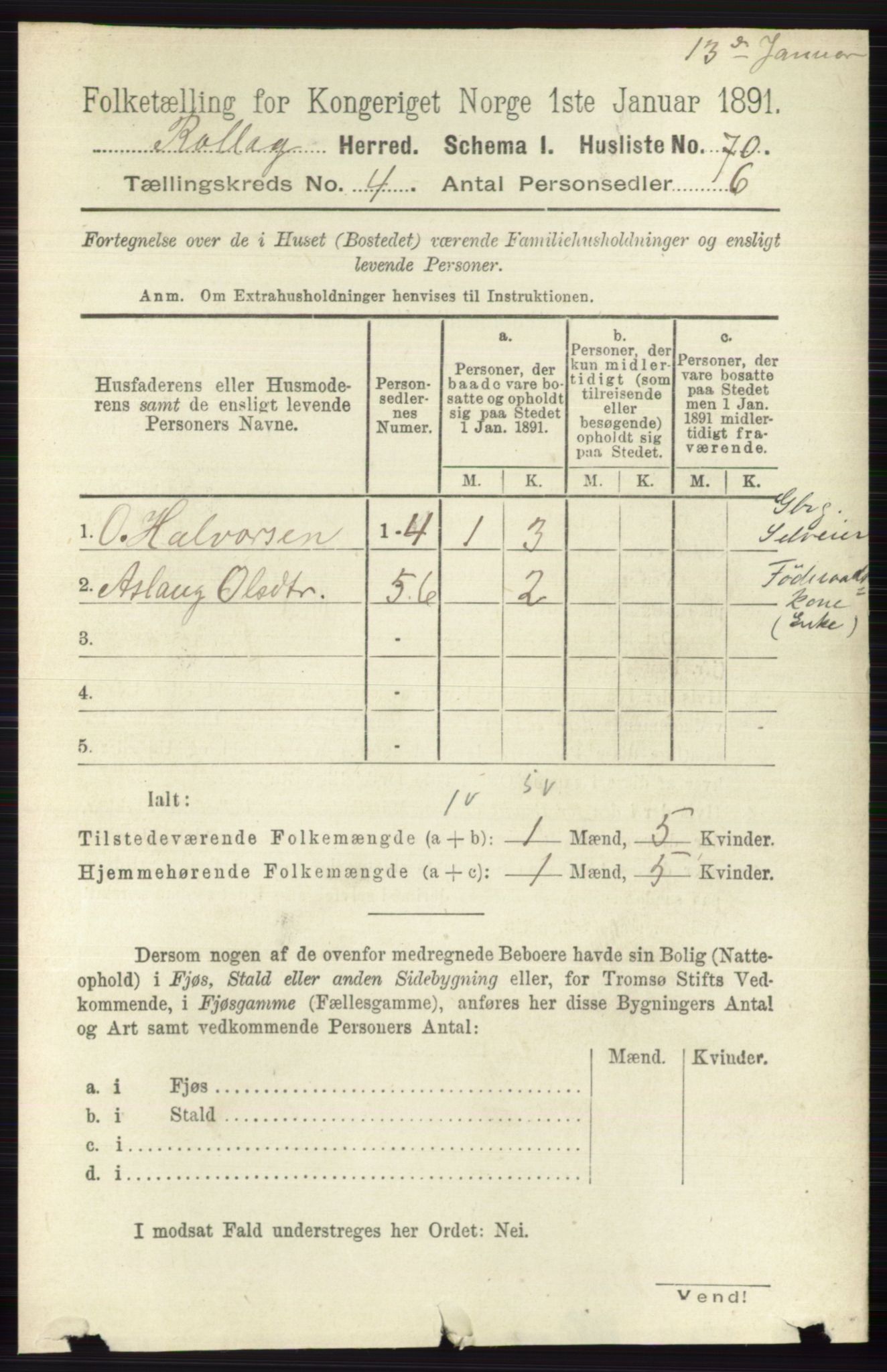 RA, 1891 census for 0632 Rollag, 1891, p. 1279