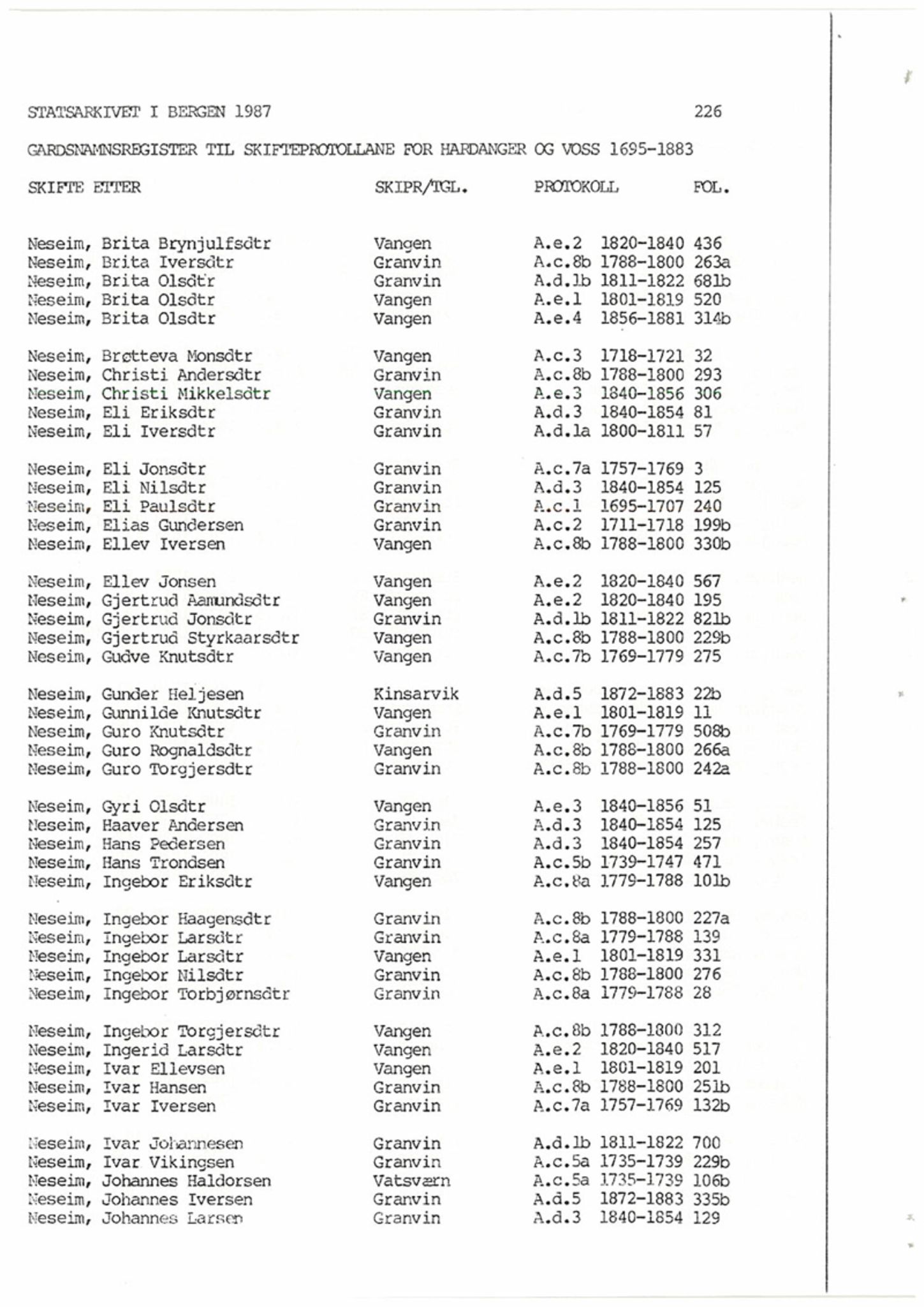 Hardanger og Voss sorenskriveri, SAB/A-2501/4, 1695-1883, p. 1226