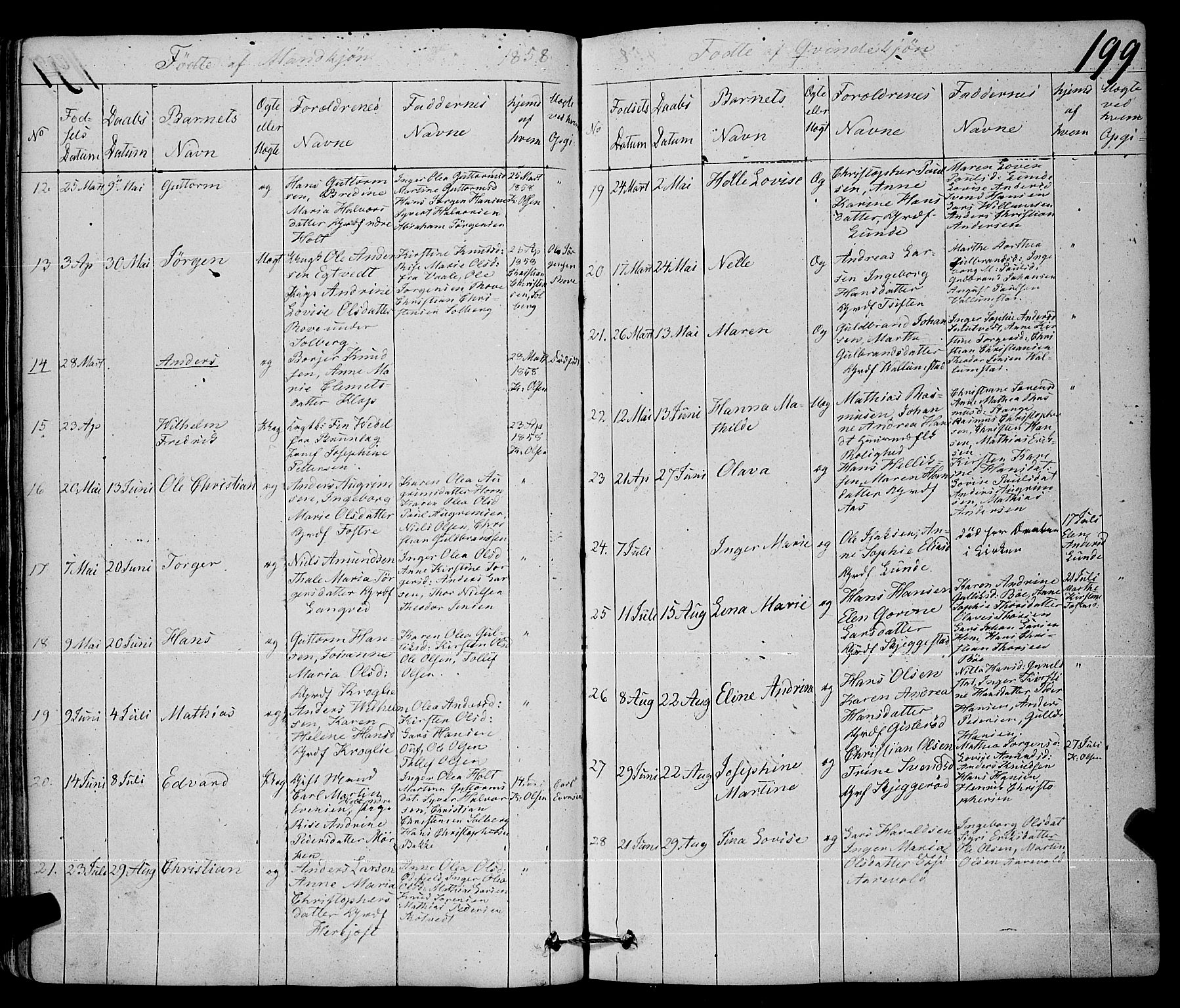 Ramnes kirkebøker, AV/SAKO-A-314/F/Fa/L0005: Parish register (official) no. I 5, 1841-1861, p. 198-199