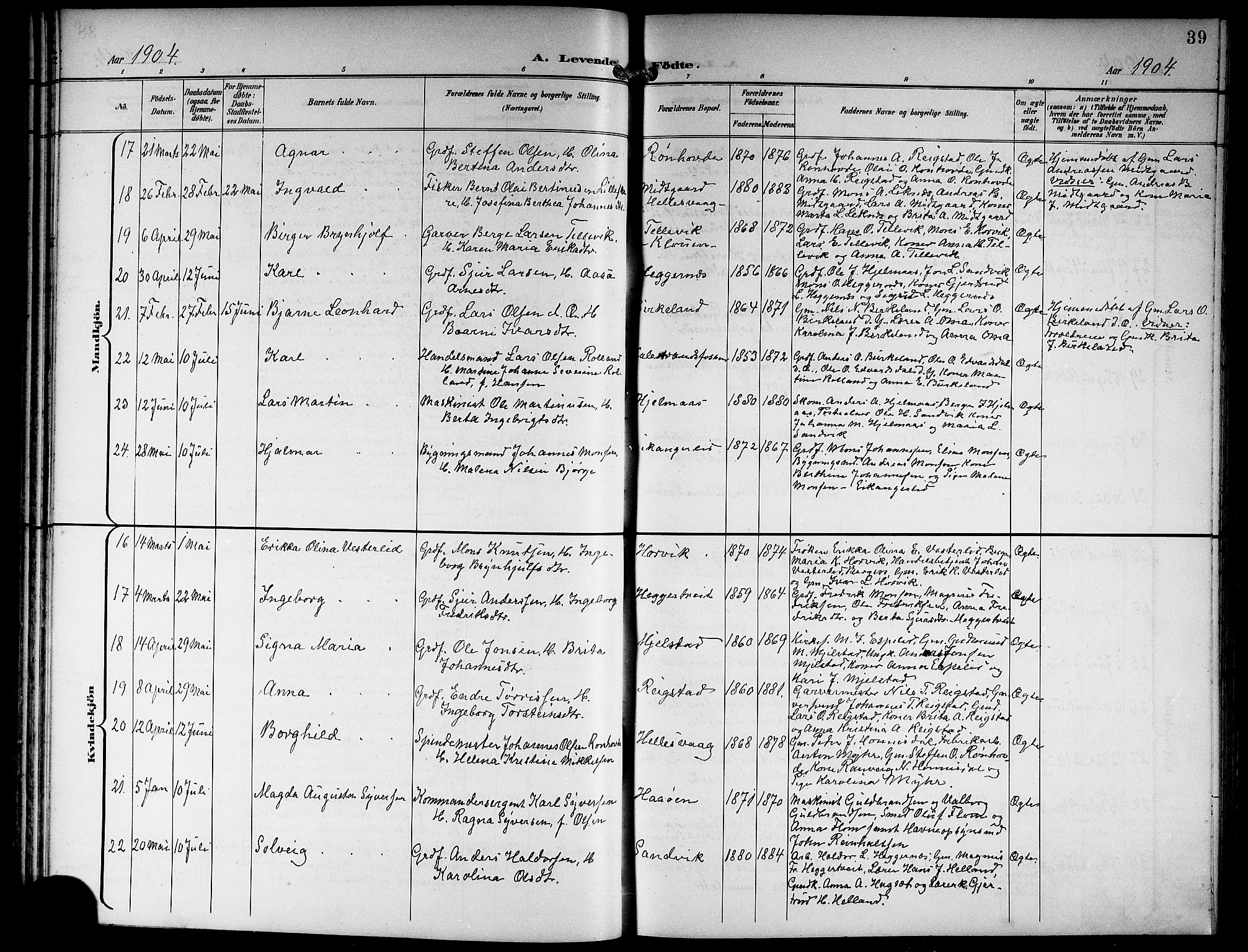 Hamre sokneprestembete, AV/SAB-A-75501/H/Ha/Hab: Parish register (copy) no. B 4, 1898-1919, p. 39