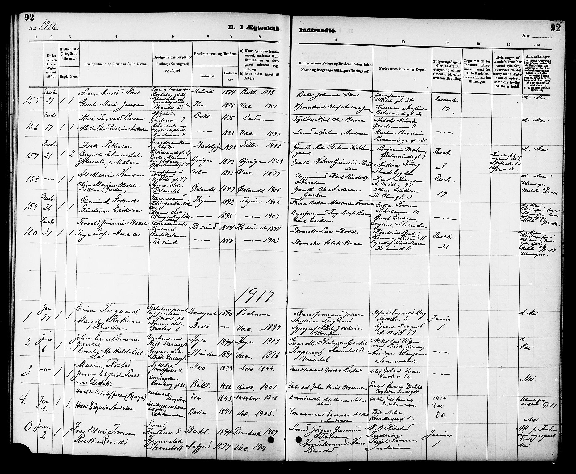 Ministerialprotokoller, klokkerbøker og fødselsregistre - Sør-Trøndelag, AV/SAT-A-1456/605/L0255: Parish register (copy) no. 605C02, 1908-1918, p. 92