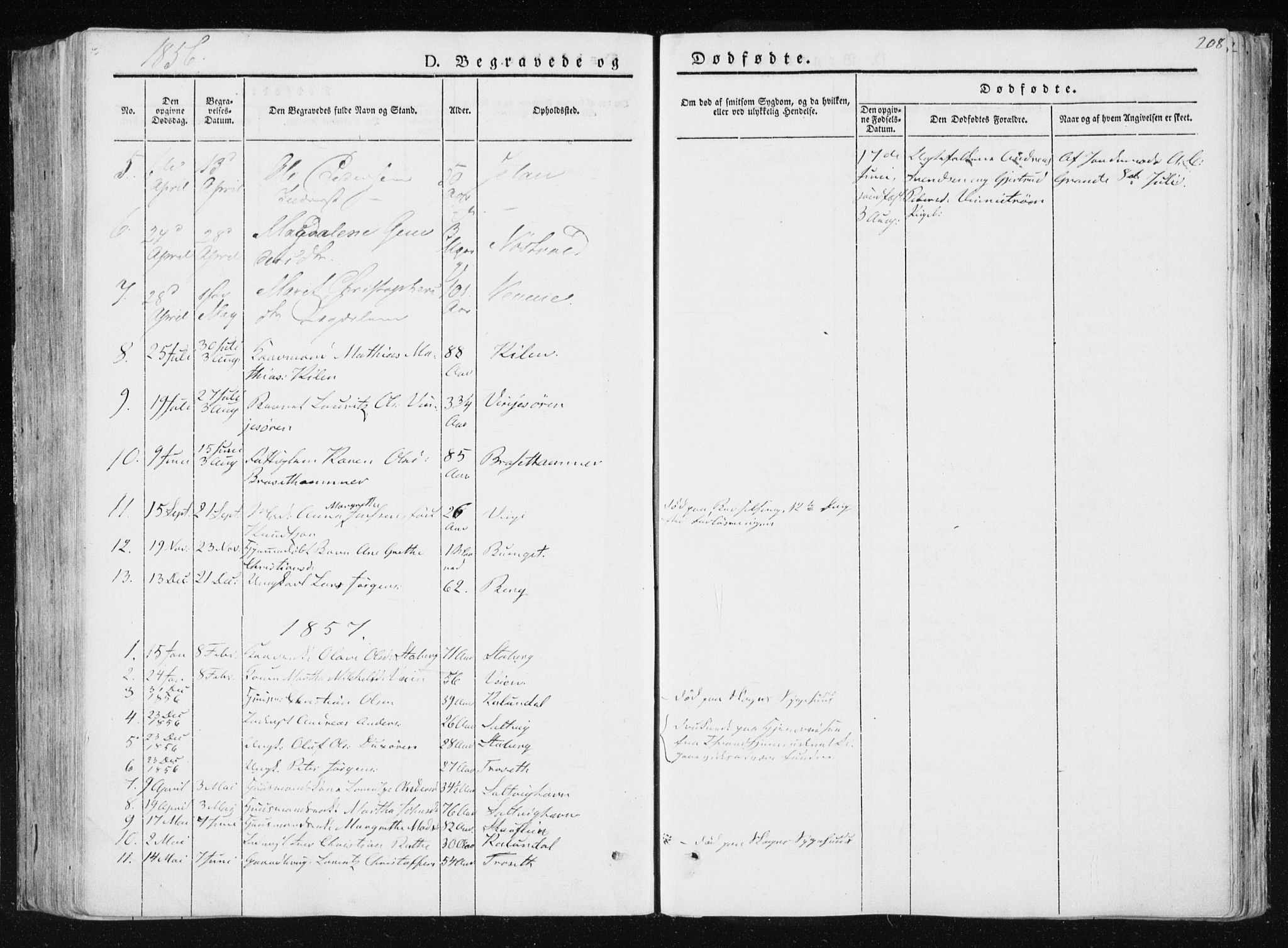 Ministerialprotokoller, klokkerbøker og fødselsregistre - Nord-Trøndelag, SAT/A-1458/733/L0323: Parish register (official) no. 733A02, 1843-1870, p. 208