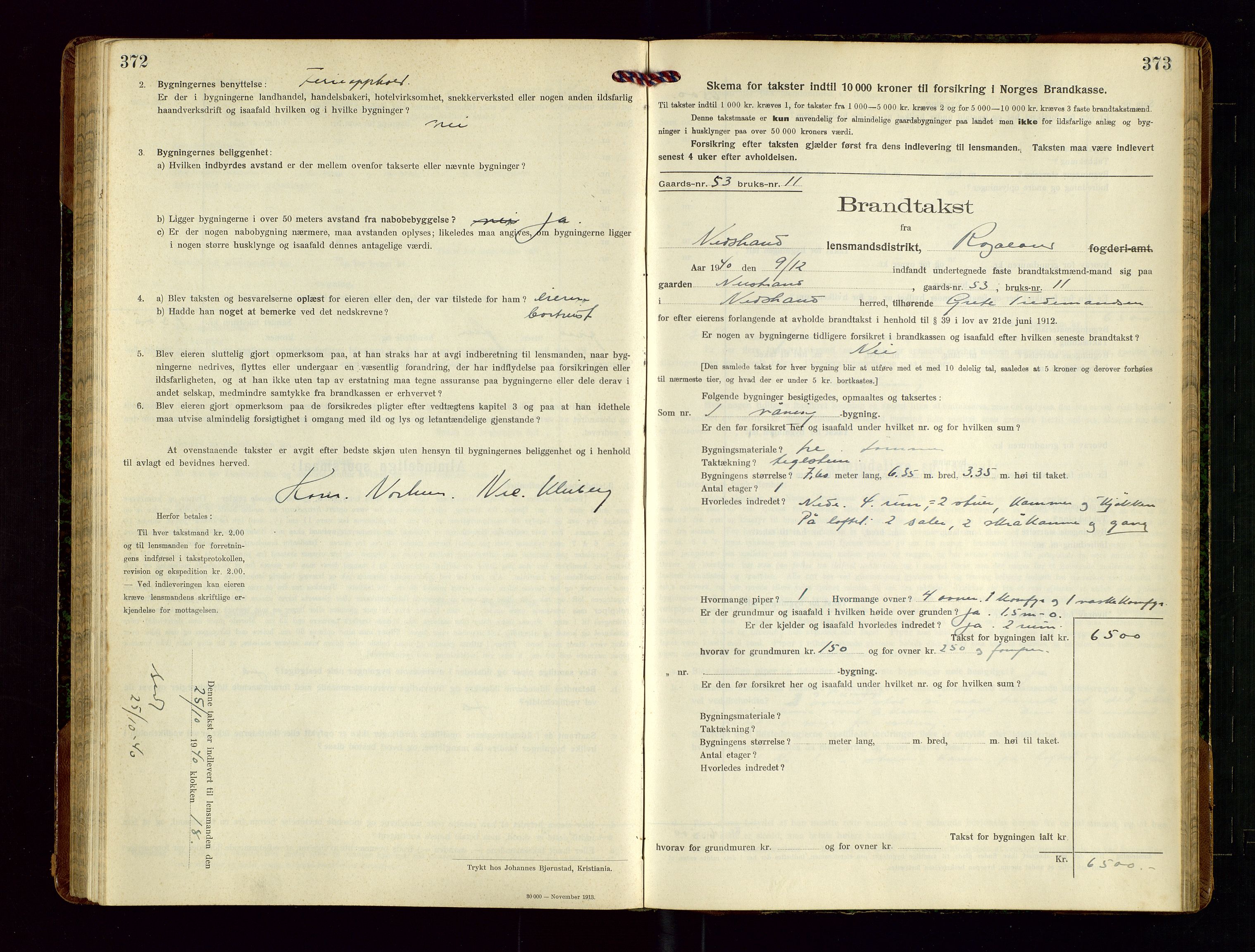 Nedstrand lensmannskontor, SAST/A-100236/Gob/L0002: "Brandtakstprotokol for Nerstrand lensmandsdistrikt Rogaland Fylke", 1916-1949, p. 372-373