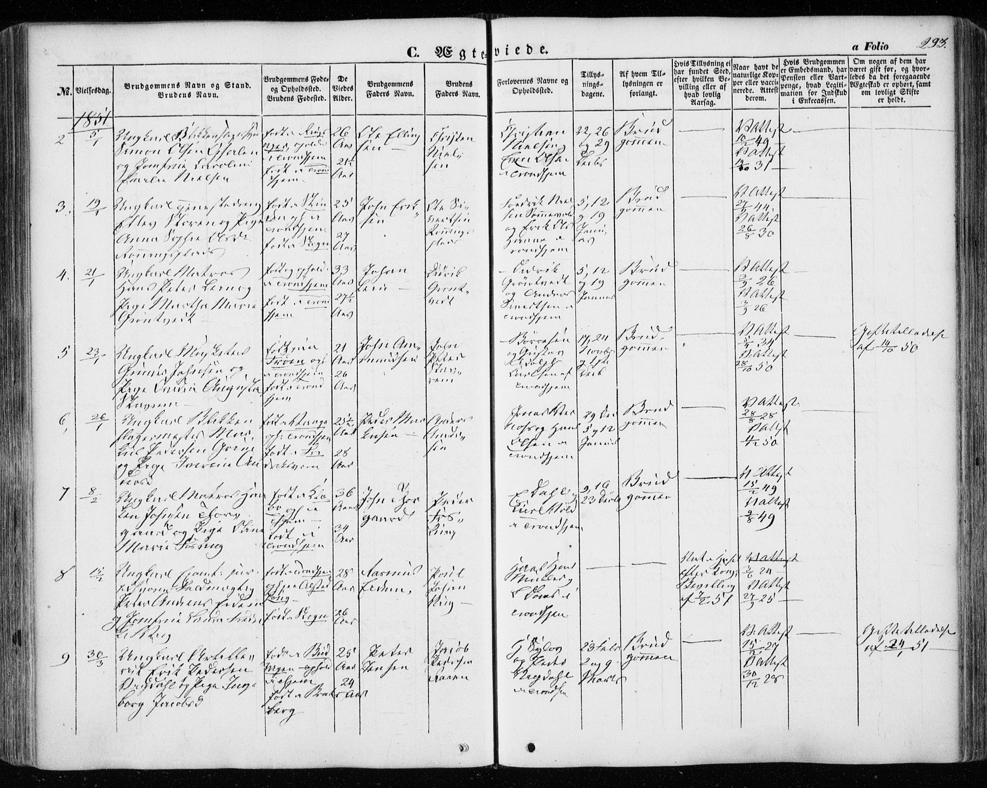 Ministerialprotokoller, klokkerbøker og fødselsregistre - Sør-Trøndelag, SAT/A-1456/601/L0051: Parish register (official) no. 601A19, 1848-1857, p. 293