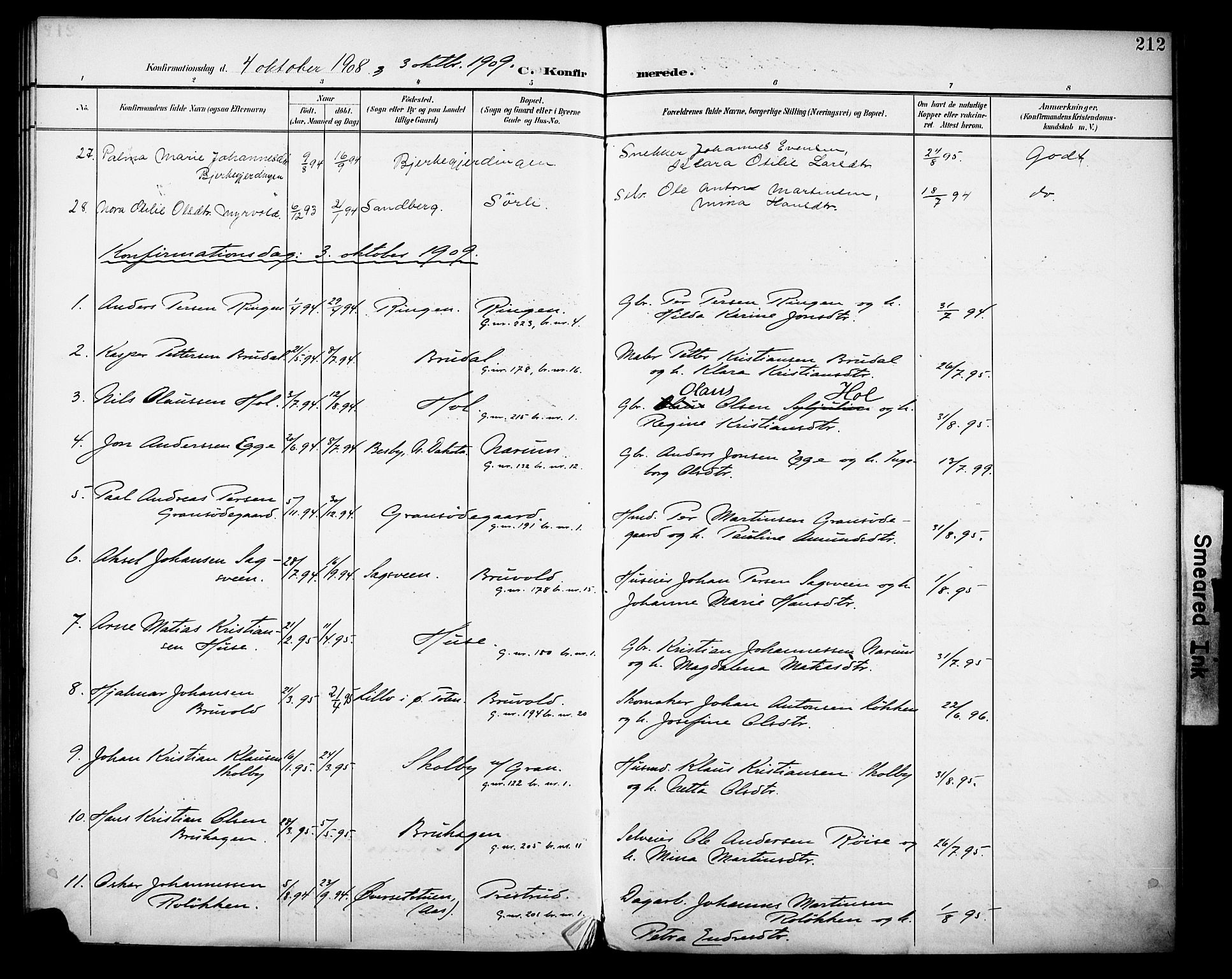 Vestre Toten prestekontor, SAH/PREST-108/H/Ha/Haa/L0013: Parish register (official) no. 13, 1895-1911, p. 212