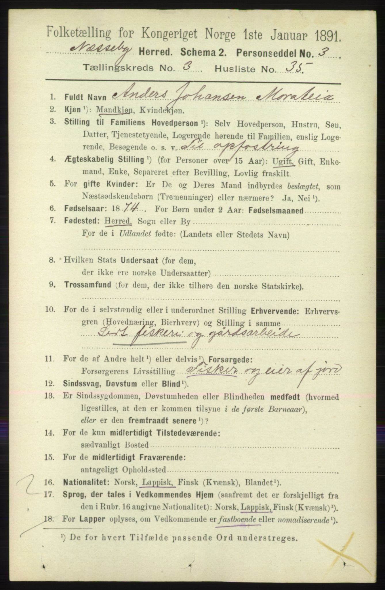 RA, 1891 census for 2027 Nesseby, 1891, p. 1198